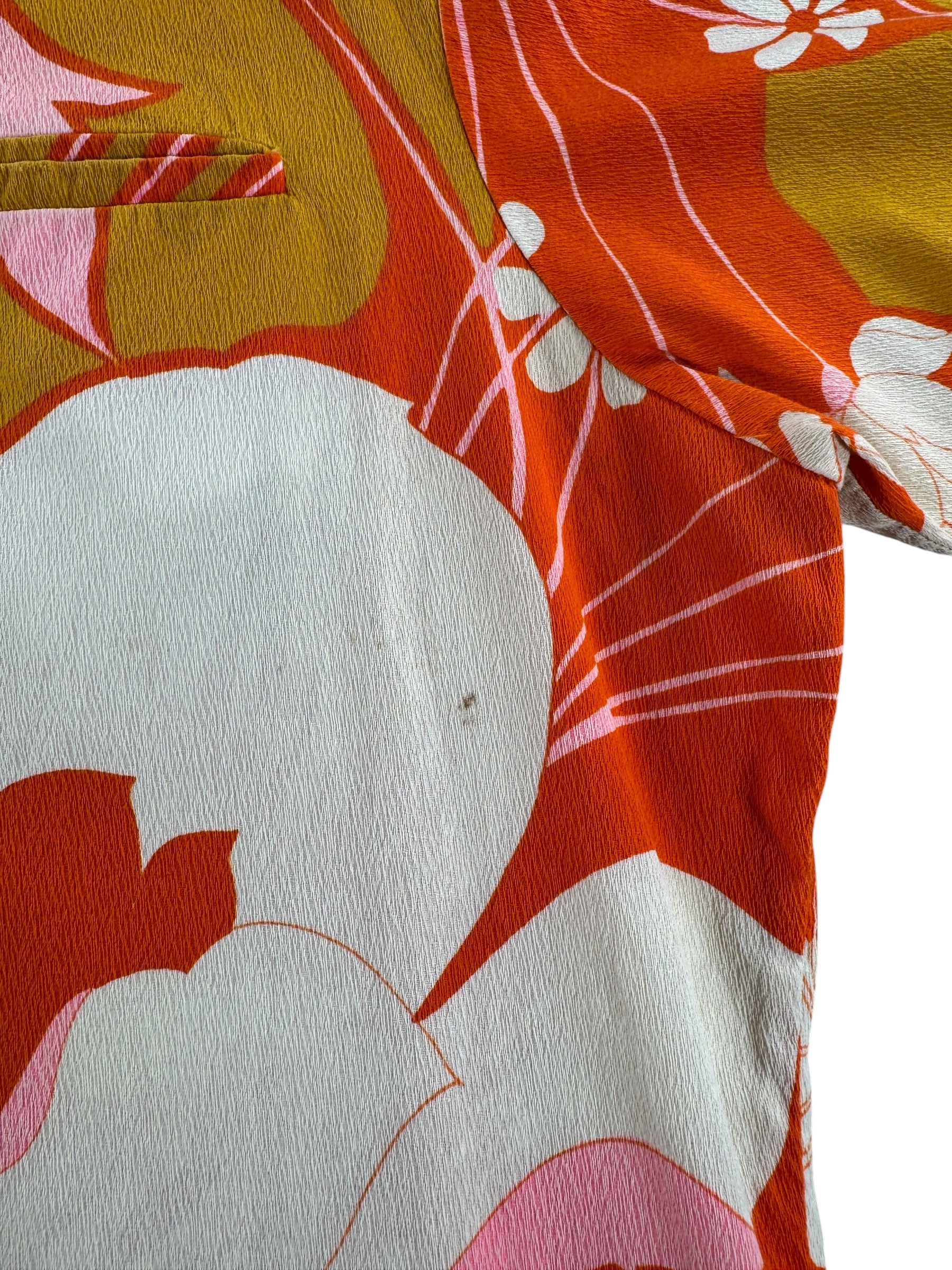 Stain on Vintage Tropicana Psychedelic Barkcloth Aloha Shirt SZ XL
