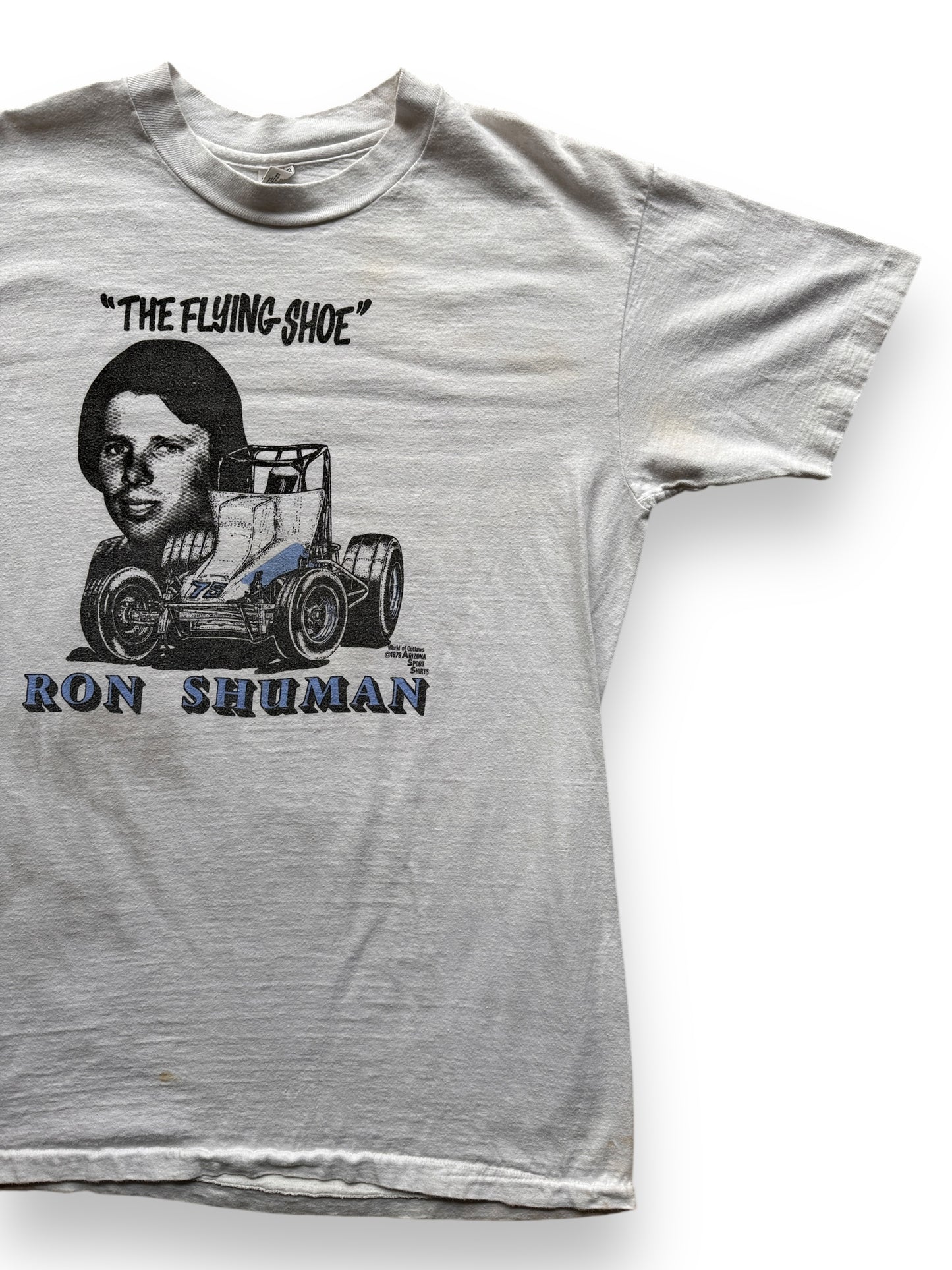 front left of Vintage 1979 "The Flying Shoe" Racing Tee SZ M-L