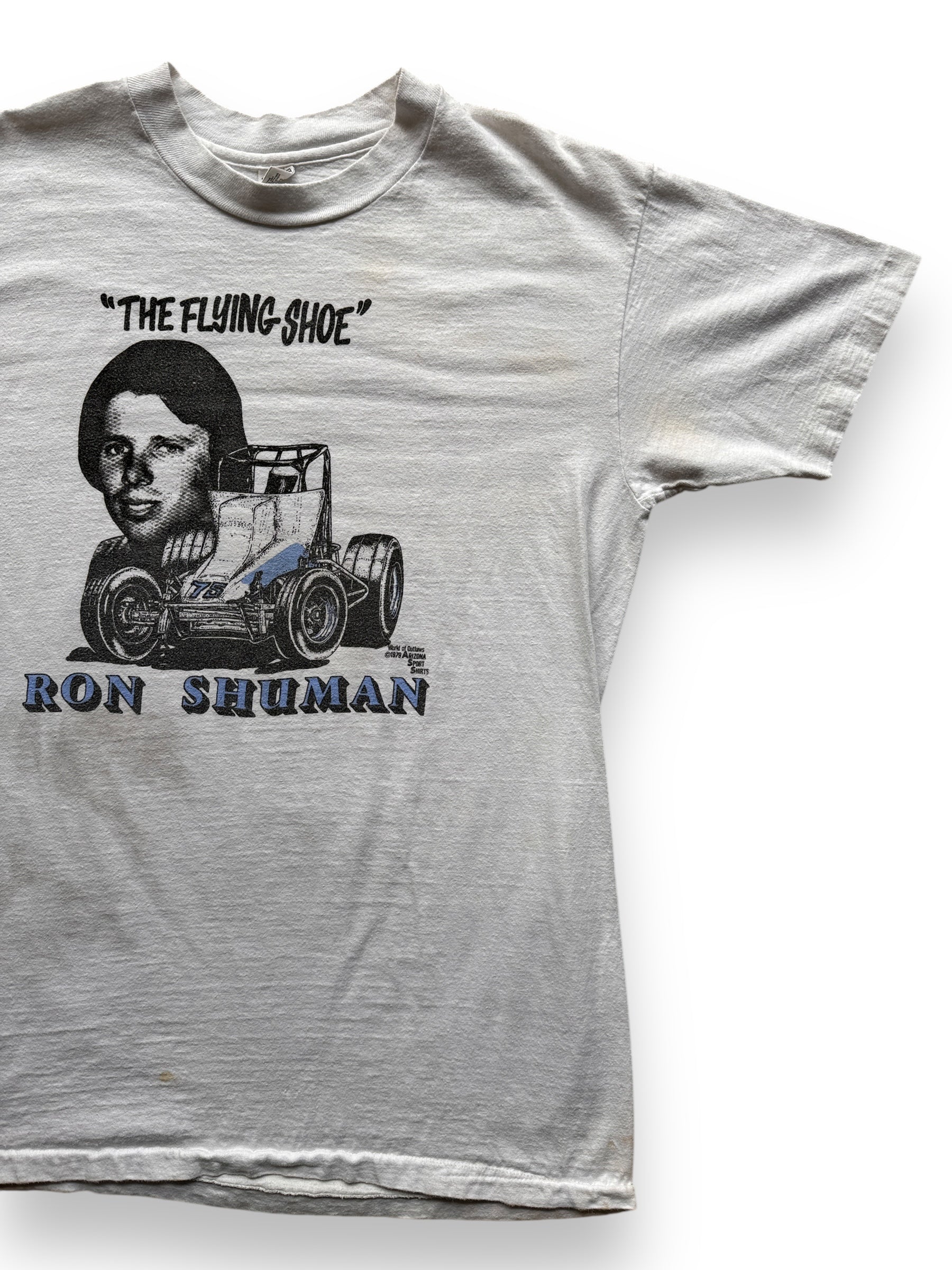 front left of Vintage 1979 "The Flying Shoe" Racing Tee SZ M-L