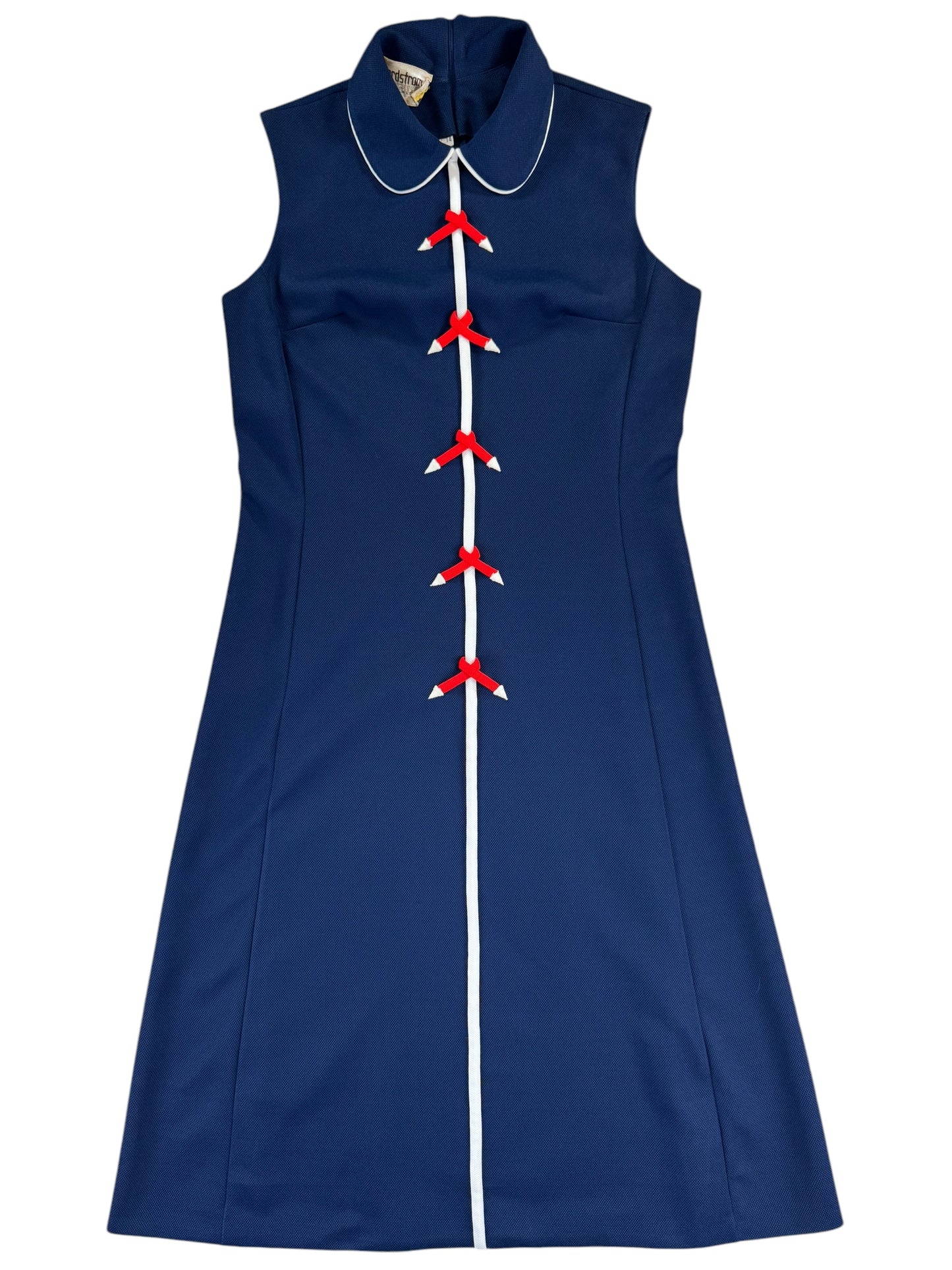 Front lat view of 1960s David Crystal Nautical Dress L