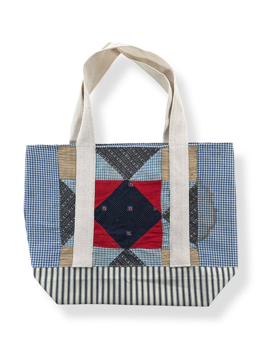 Side A of Archive Craft X Barn Owl Vintage Quilt Tote Bag