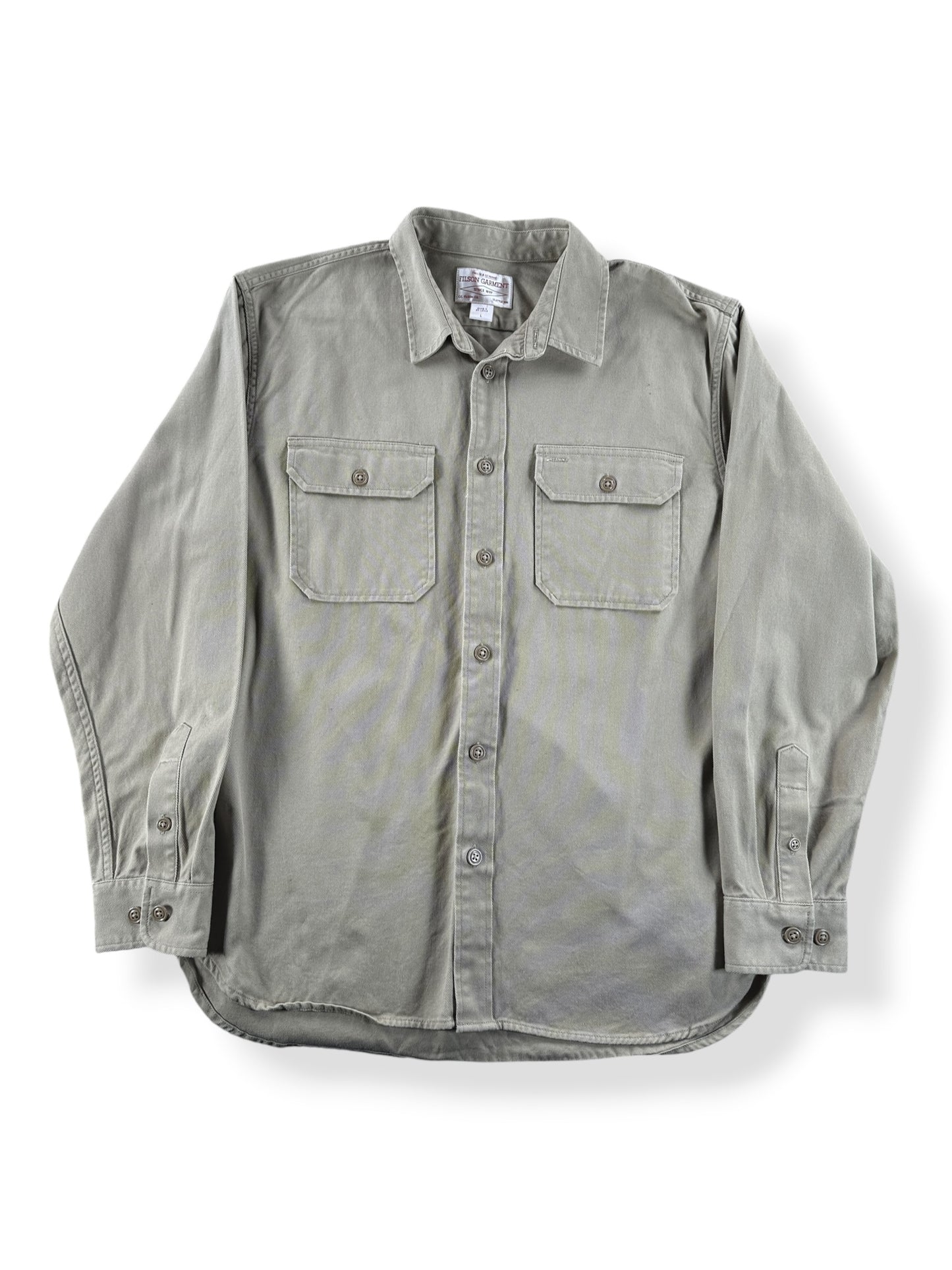 Front of Filson 6-Oz Drill Chino Shirt Khaki SZ L