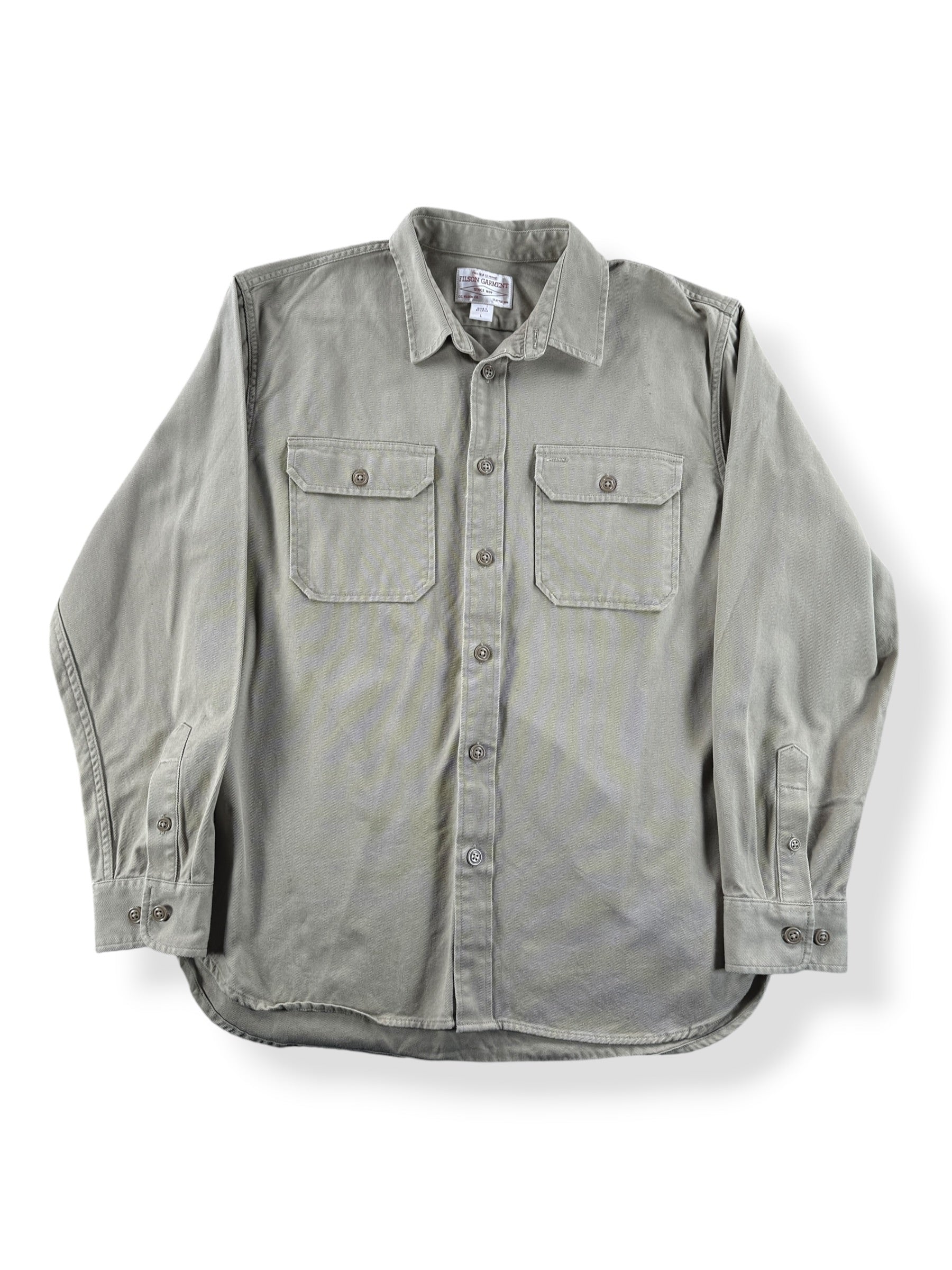Front of Filson 6-Oz Drill Chino Shirt Khaki SZ L