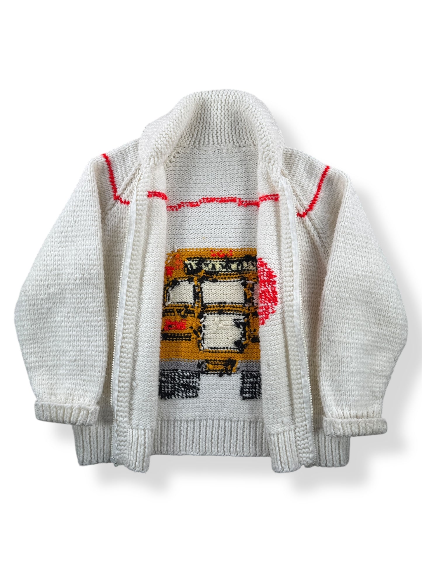 Inside of Vintage School Bus Cowichan Style Sweater SZ L