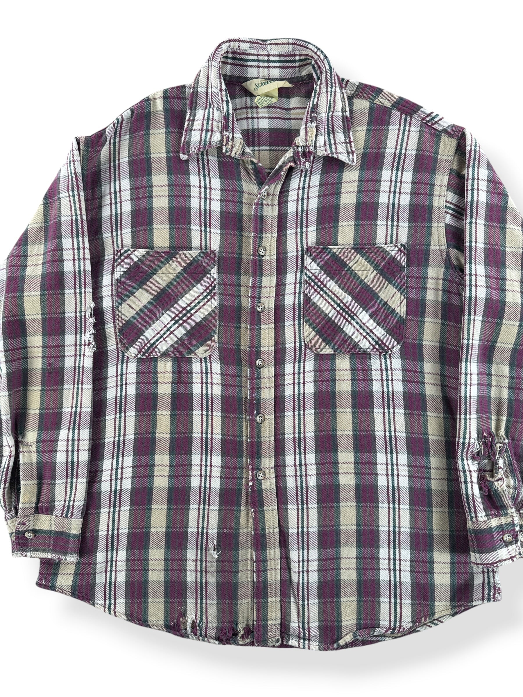 Front Close Up of Vintage St Johns Bay Cotton Flannel SZ XLT