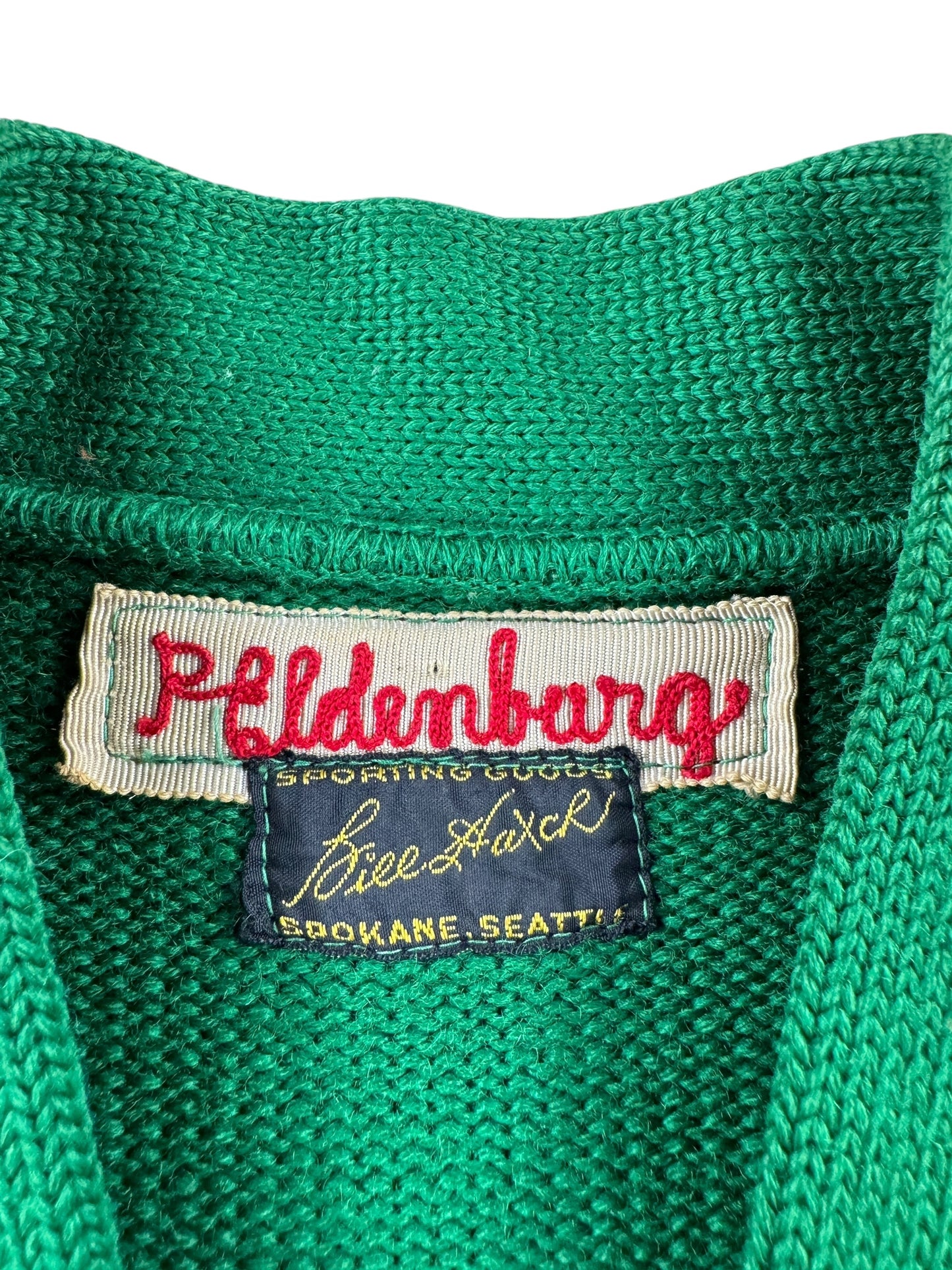 Tag on Vintage 1960 Green & Yellow Varsity Cardigan SZ S