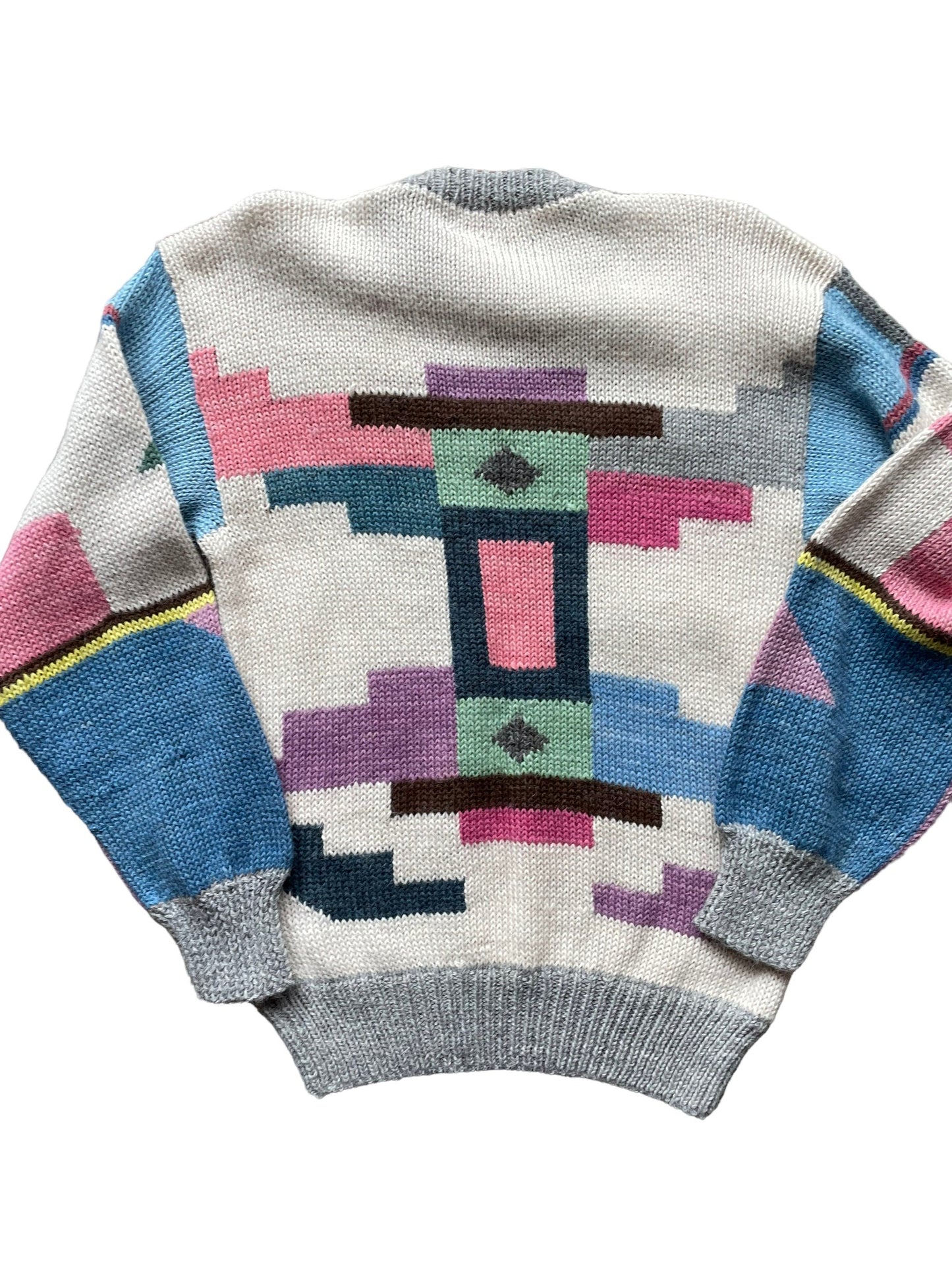 Full back view of Vintage 1980s Geometric Wool Sweater SZ L | Barn Owl Sweaters | Seattle Vintage