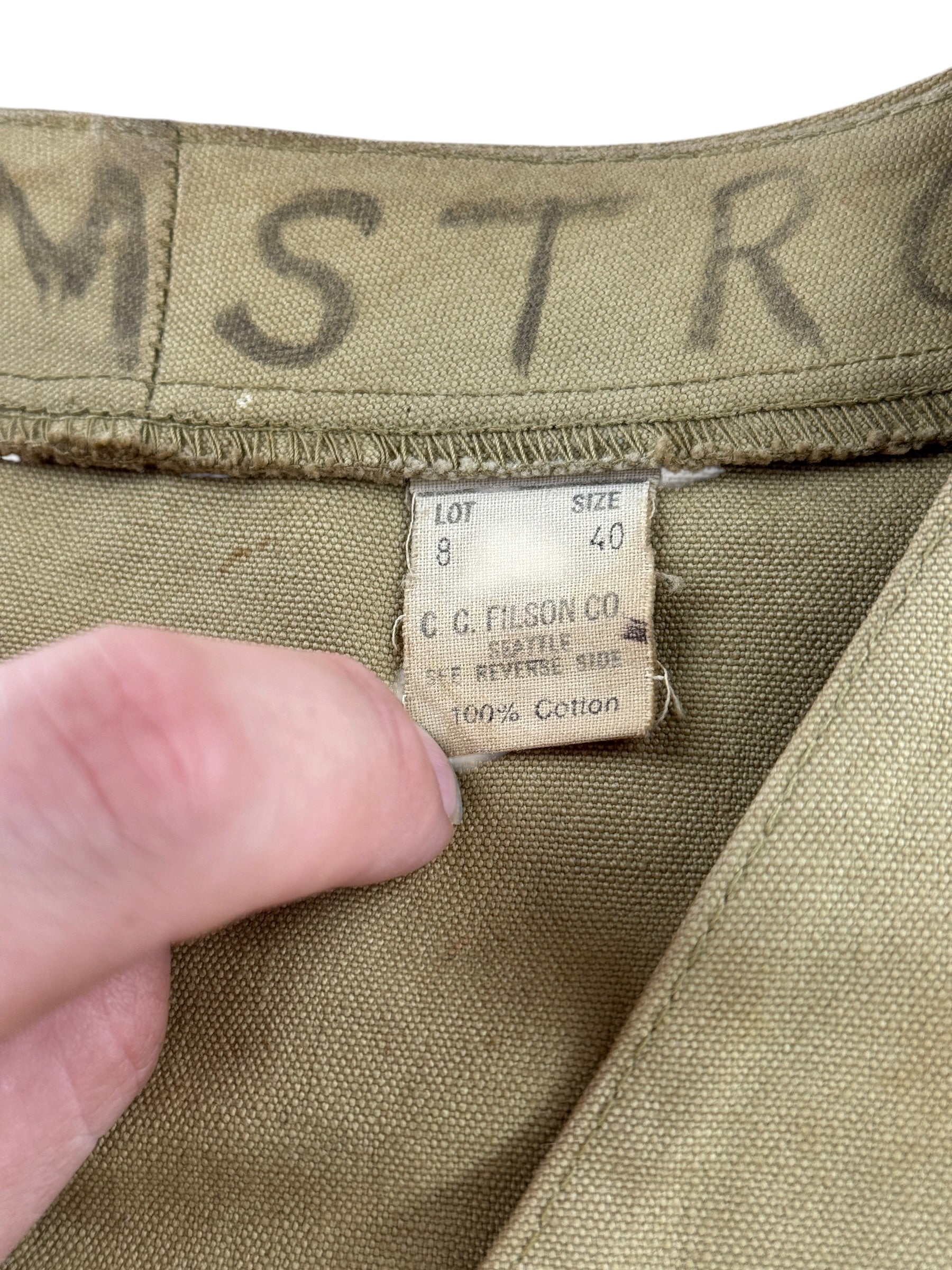 Tag on Vintage Filson Tin Cloth Vest SZ 40