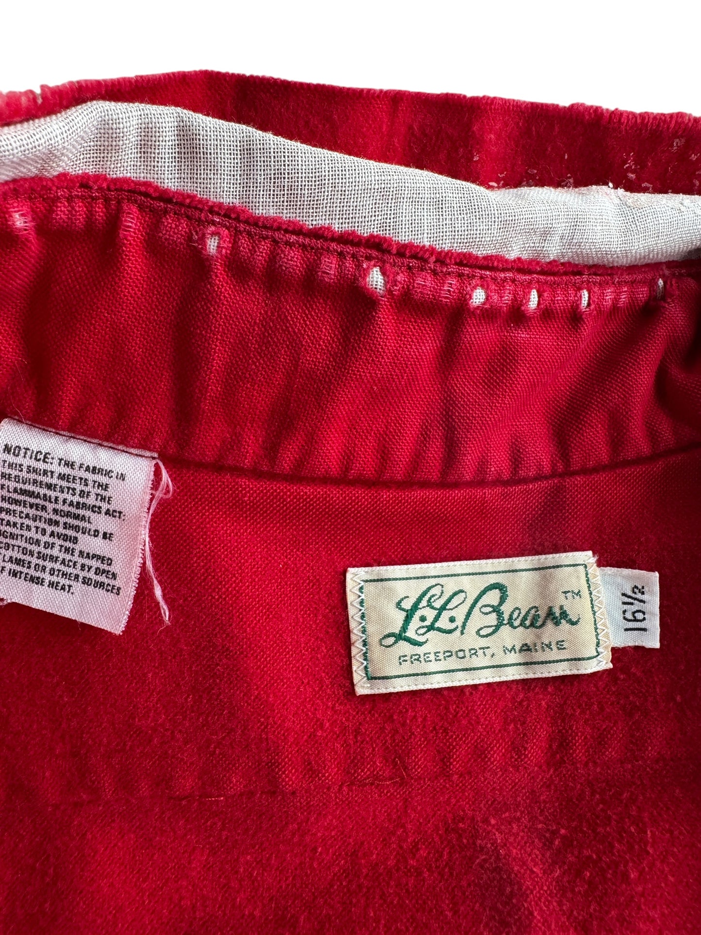 Close up of tag on Vintage 1960s LL Bean Script Era Chamois Cloth Shirt