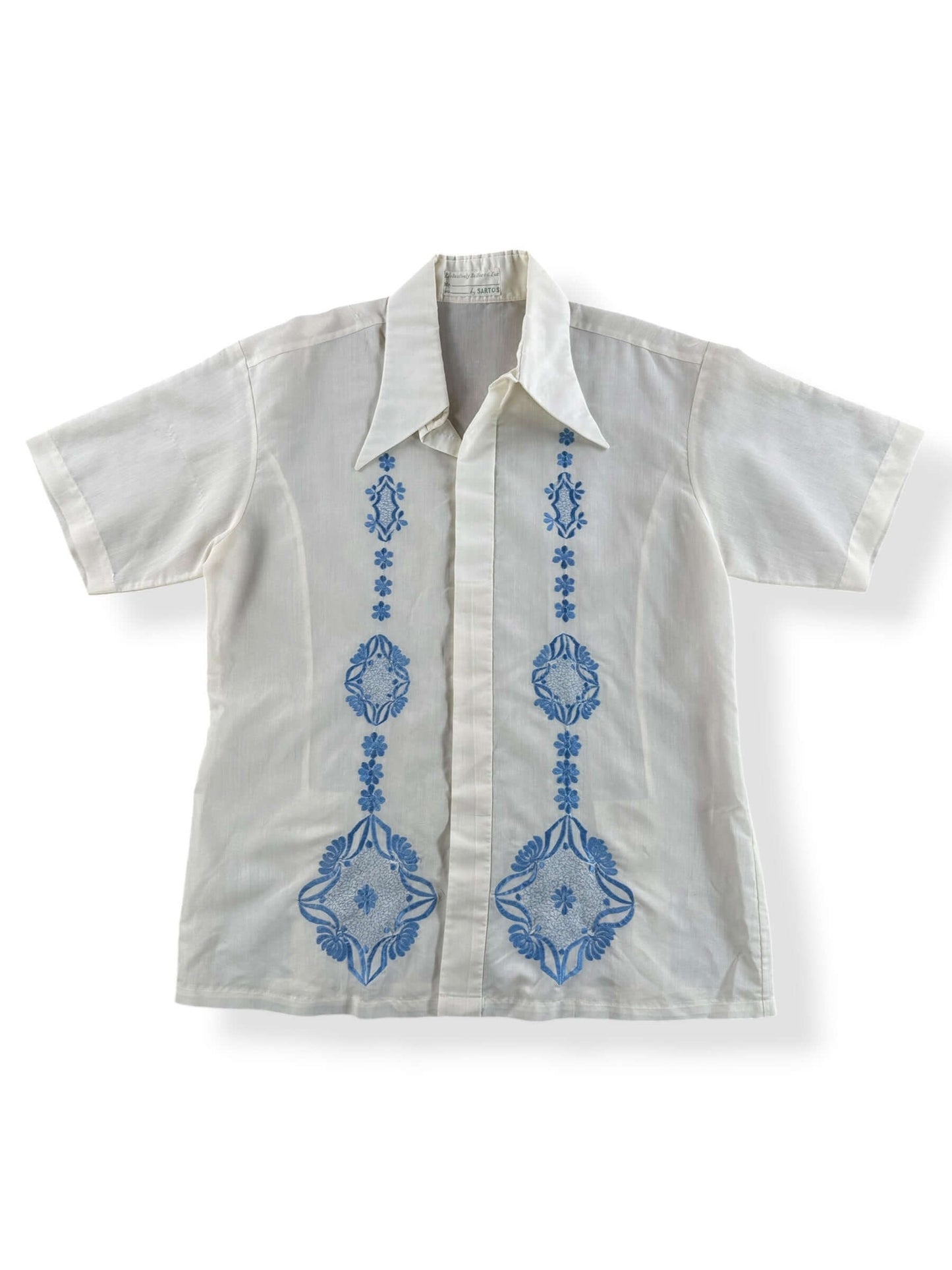 Front of Vintage Ivory + Blue Embroidered Shirt SZ M