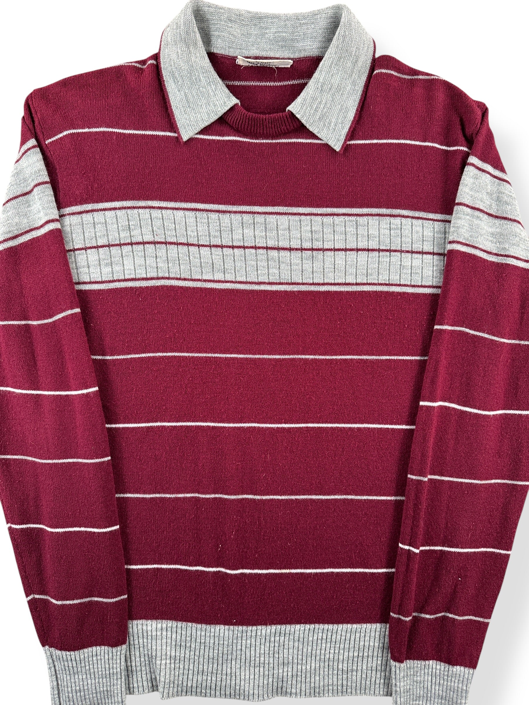 Front Close Up of Vintage Mr. Man Striped Knit Long Sleeve Shirt SZ M (Fits S)