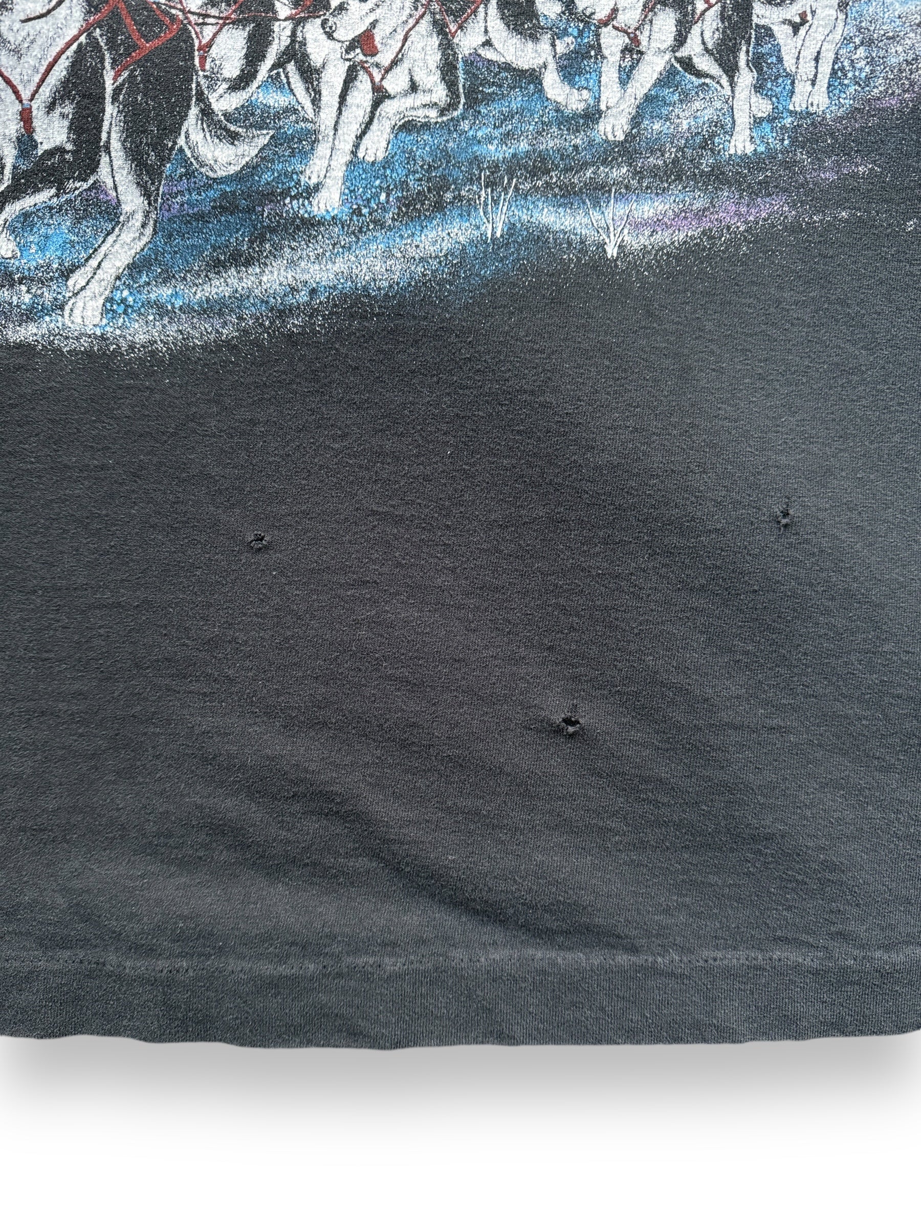 Small Holes on Rear of Vintage Iditarod Alaska AOP Tee SZ XXL