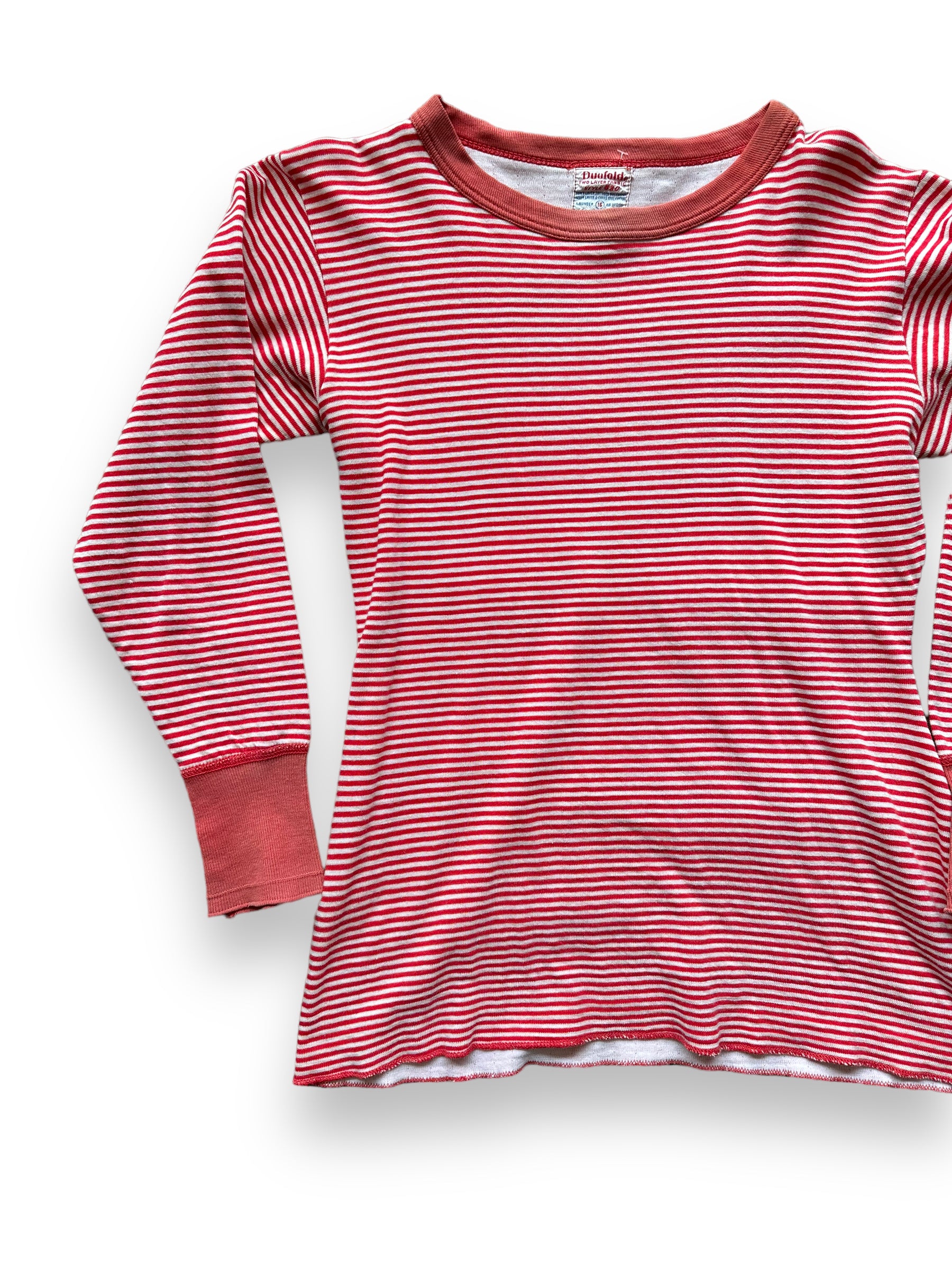 Front Right View on Vintage Duofold Striped Thermal Top SZ M | Vintage Thermal Underwear Seattle | Barn Owl Vintage Goods