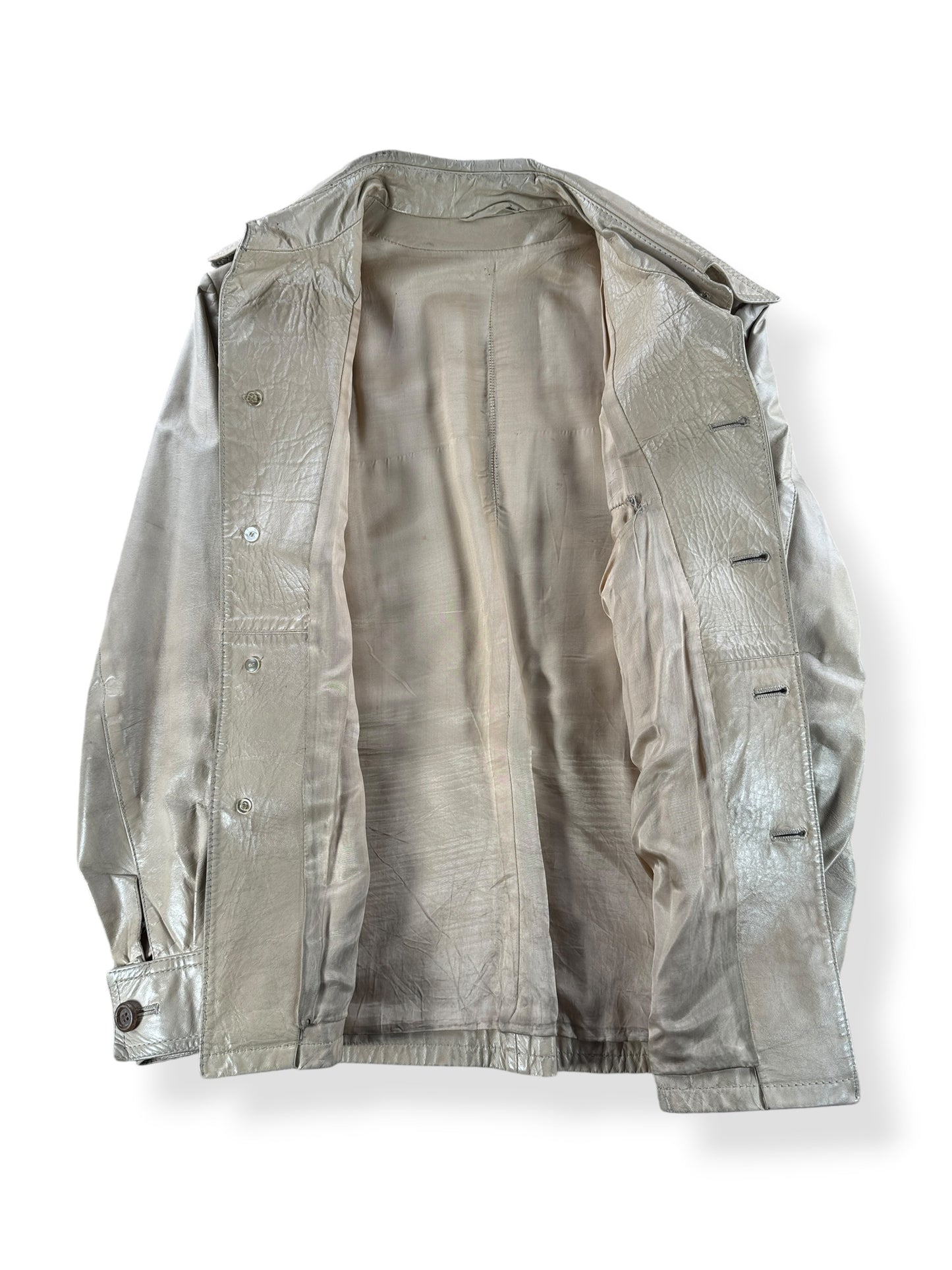 Inside of Vintage 70s Beige Leather Coat SZ L