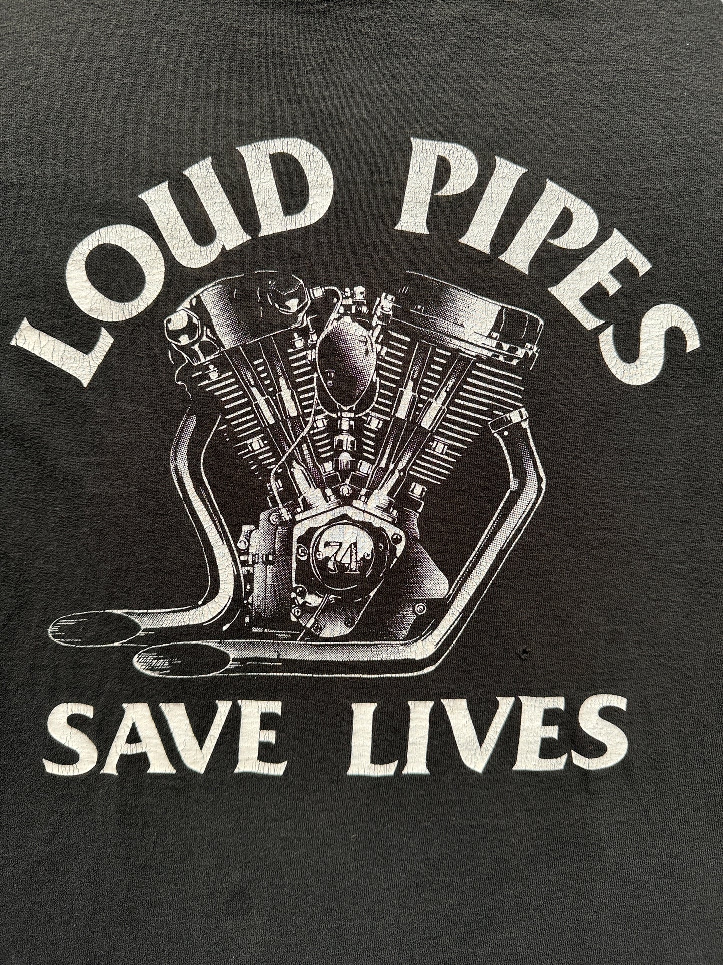 front graphic of Vintage Loud Pipes Save Lives Tee SZ M