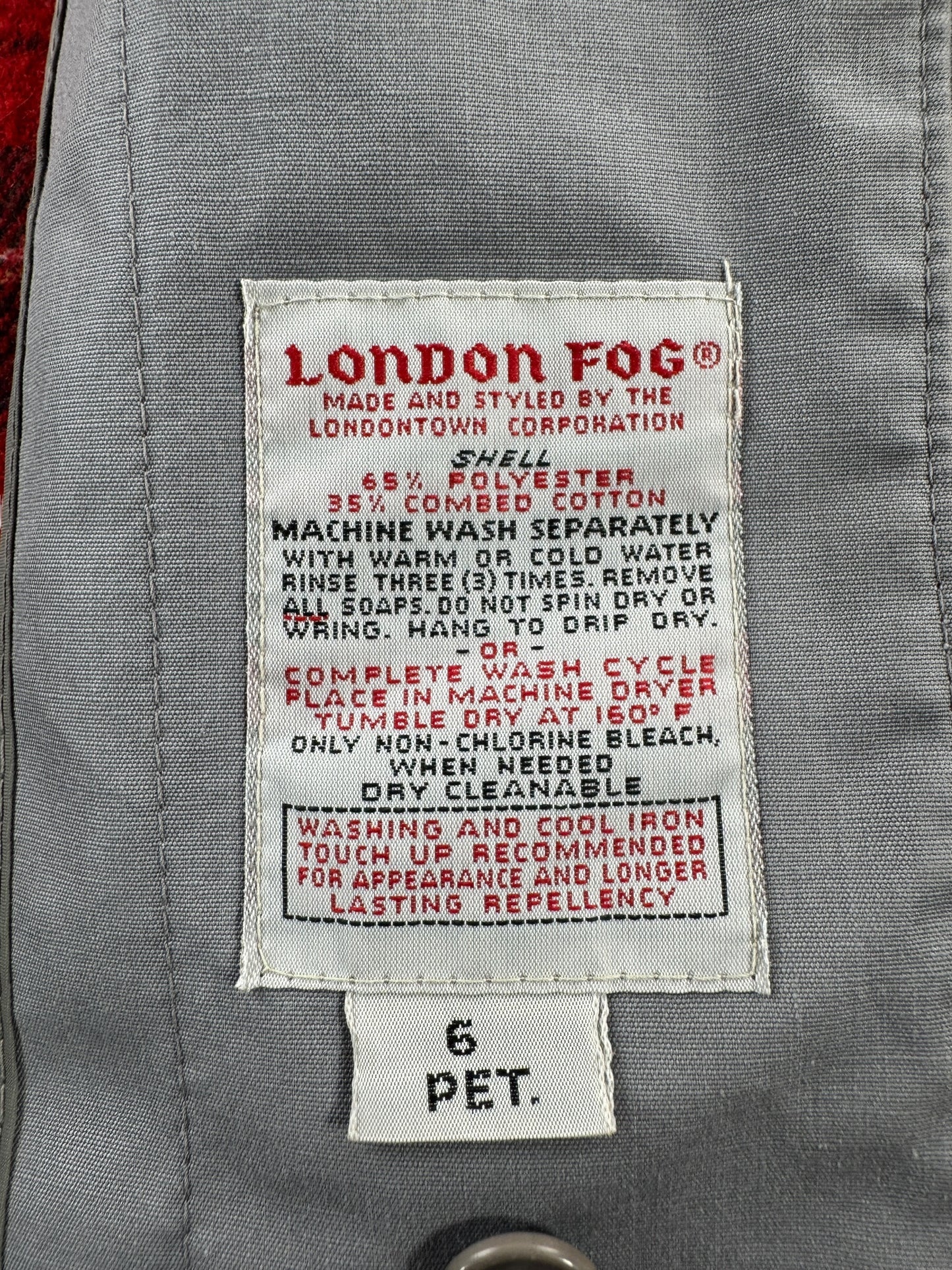 Care Tag on Vintage Grey London Fog Lined Trench Coat SZ M