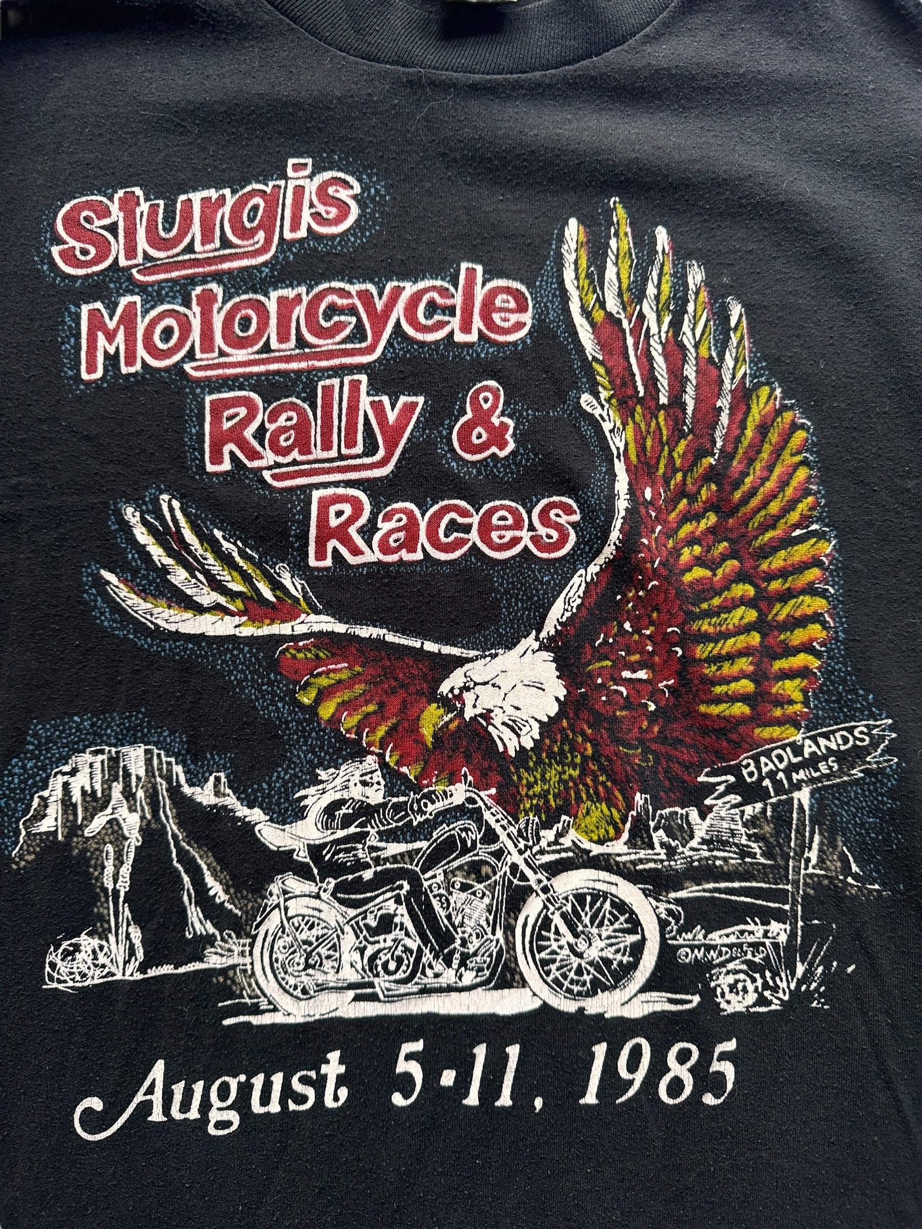 Front Graphic of Vintage Long Sleeve 1985 Sturgis Motorcycle Rally Tee SZ M