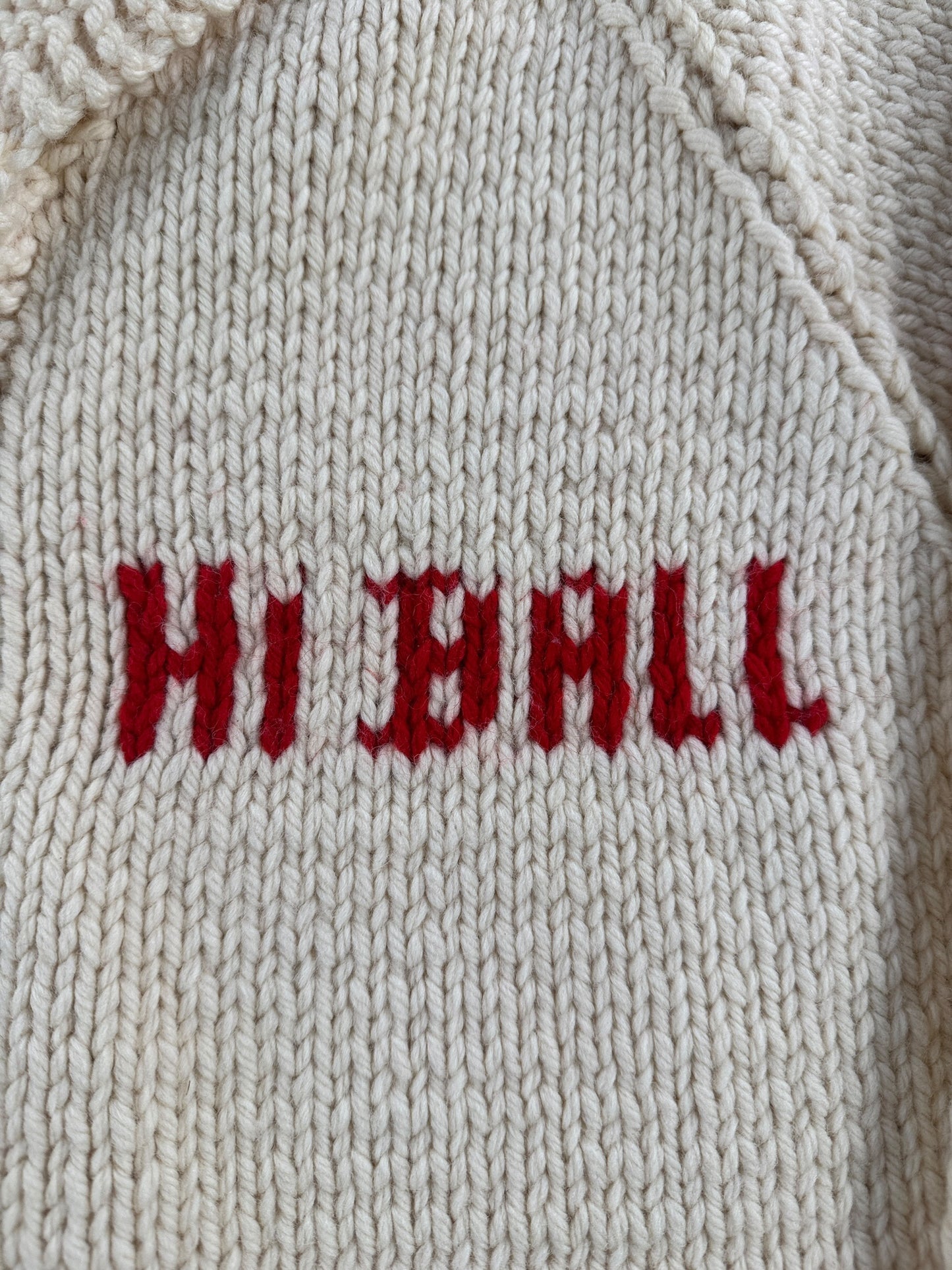 Design on Front of Vintage Hi-Ball Power Boat Cowichan Style Sweater SZ L