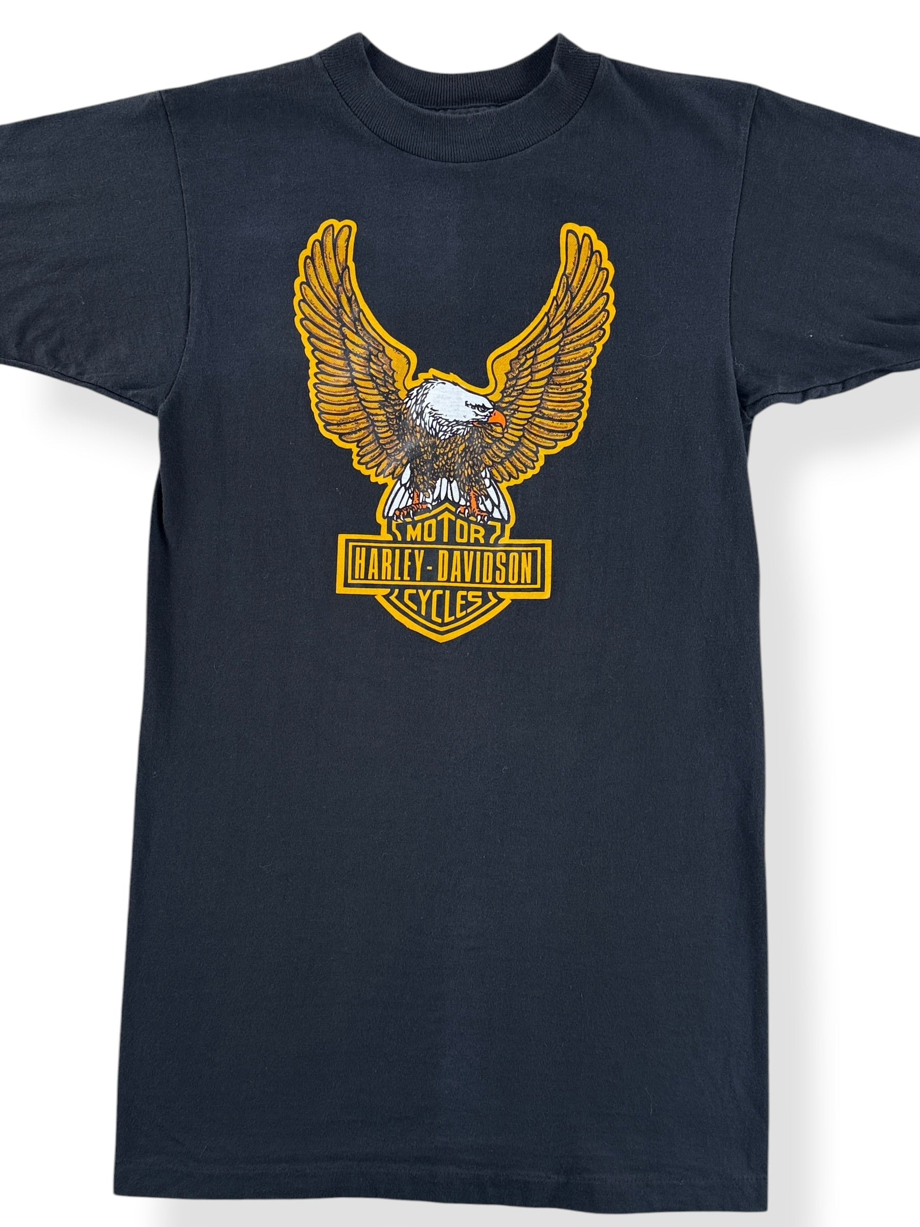 Front Close Up of Vintage Bellevue Harley Spread Eagle Tee SZ S (Fits XS)