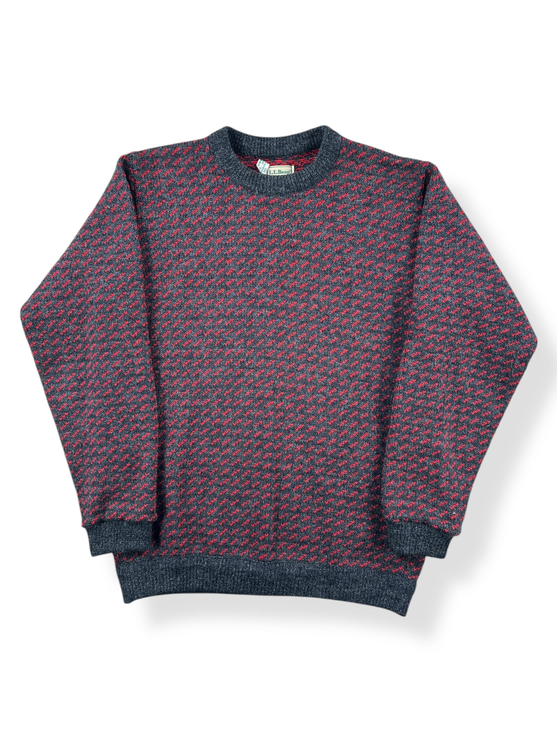 Front of Vintage Men's LL Bean Birdseye Sweater Red & Grey SZ L