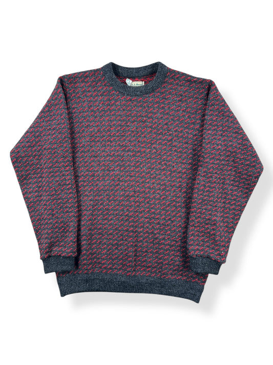 Front of Vintage Men's LL Bean Birdseye Sweater Red & Grey SZ L