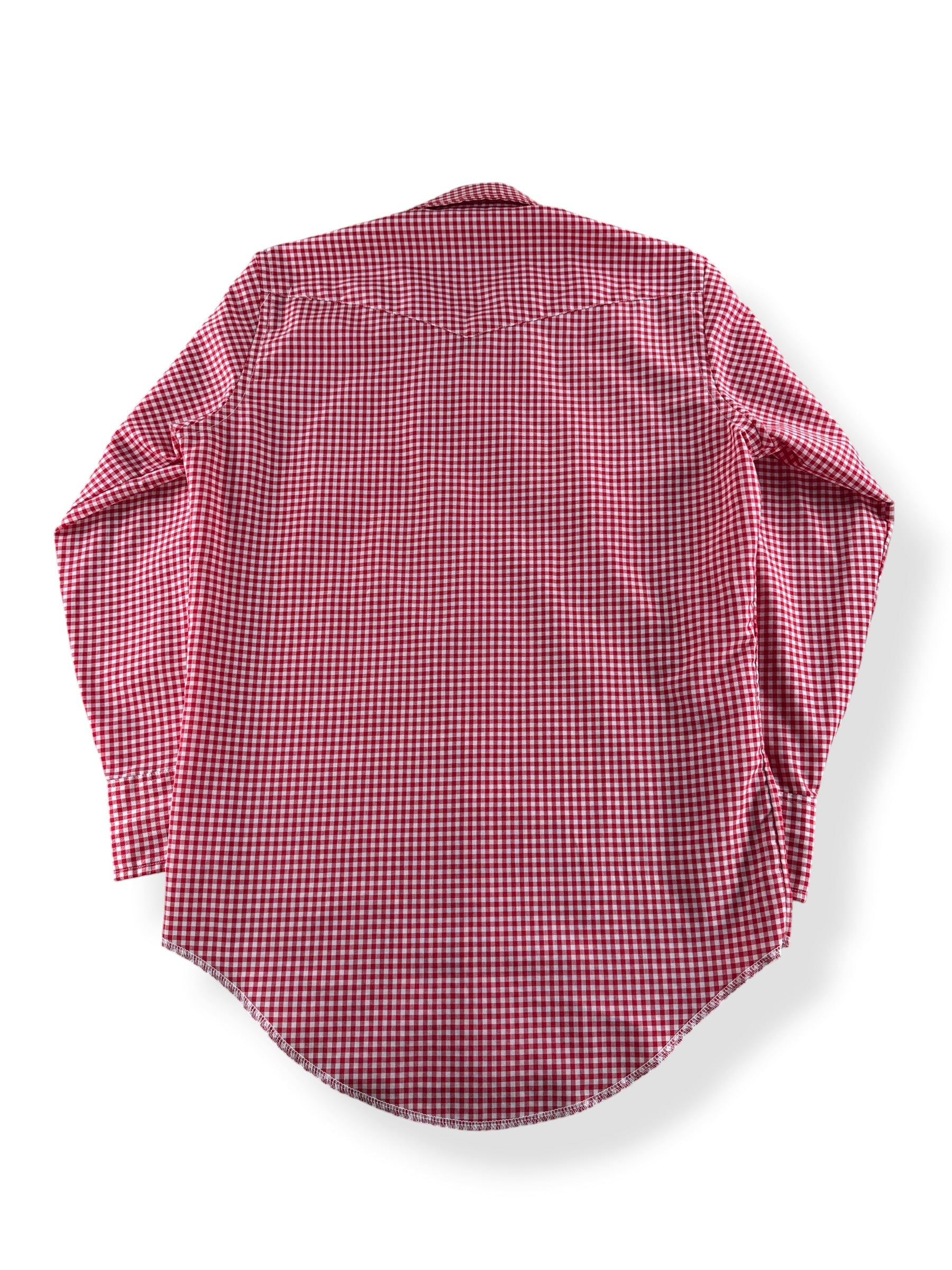 Back of Vintage Wrangler Red Gingham Pearlsnap SZ 15 1/2