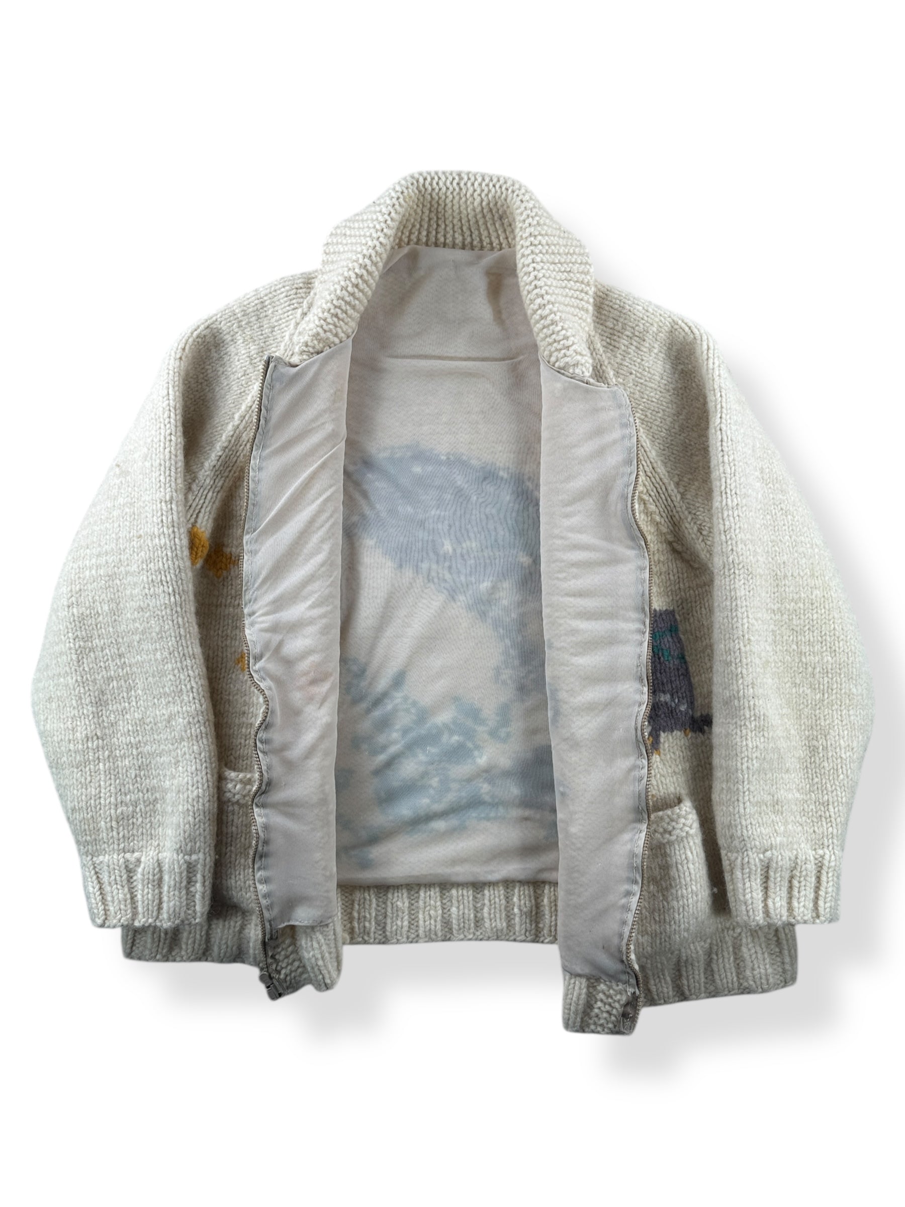 Inside of Vintage Alaskan Salmon Lined Cowichan Sweater SZ XL