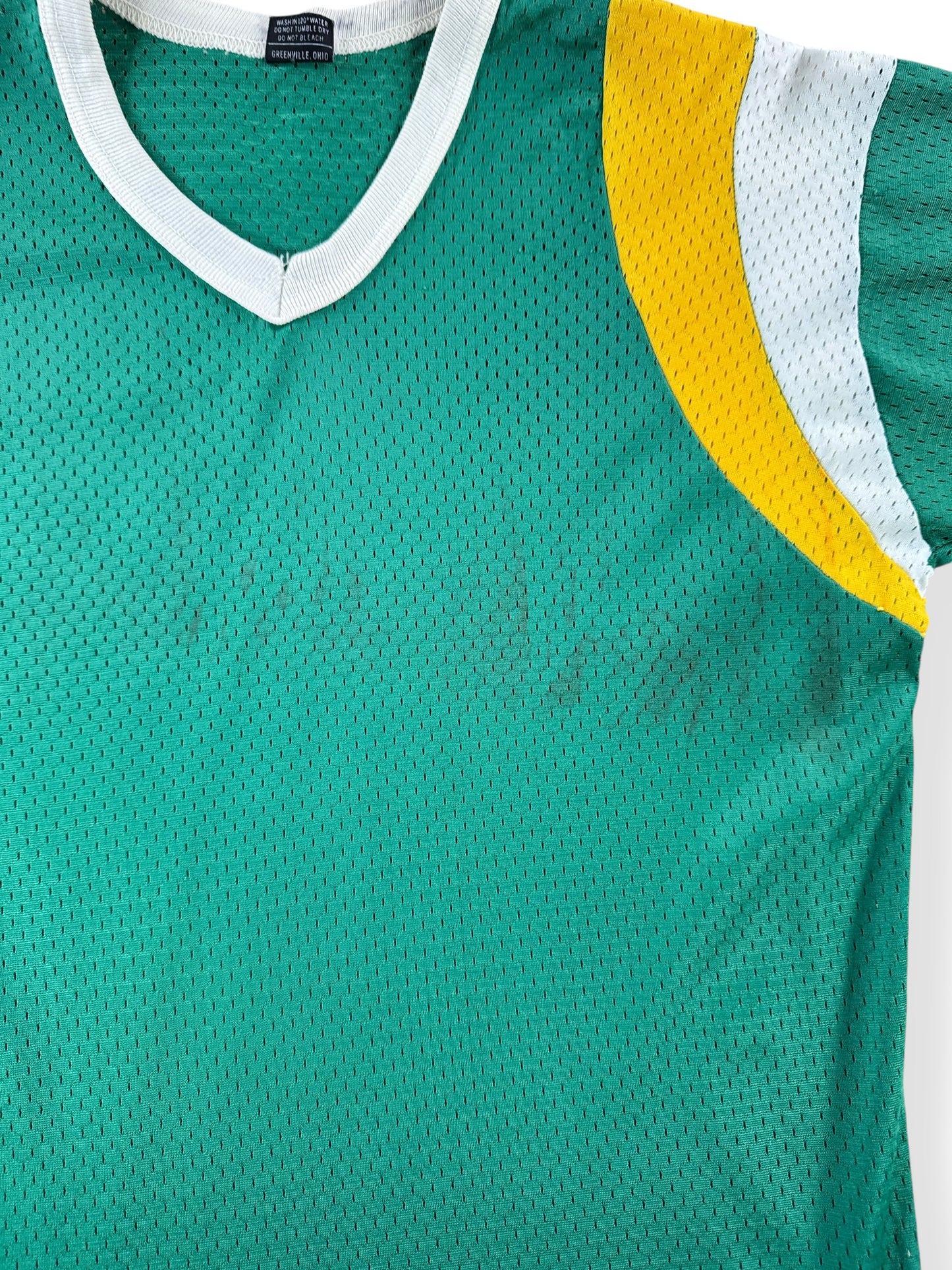 Stain on Vintage Green and Yellow Warm Up Jersey SZ L (Fits M)