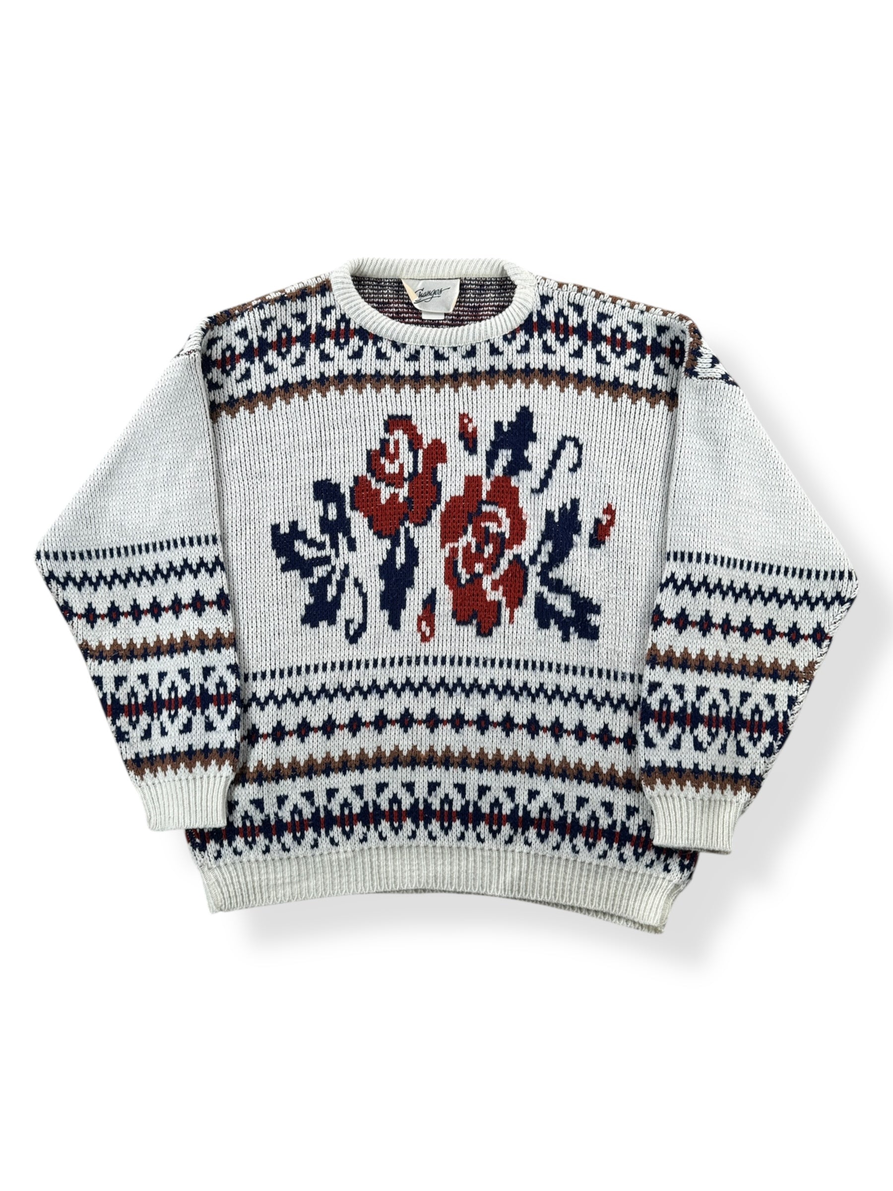 Front of Vintage Changes Knit Rose Sweater SZ XL