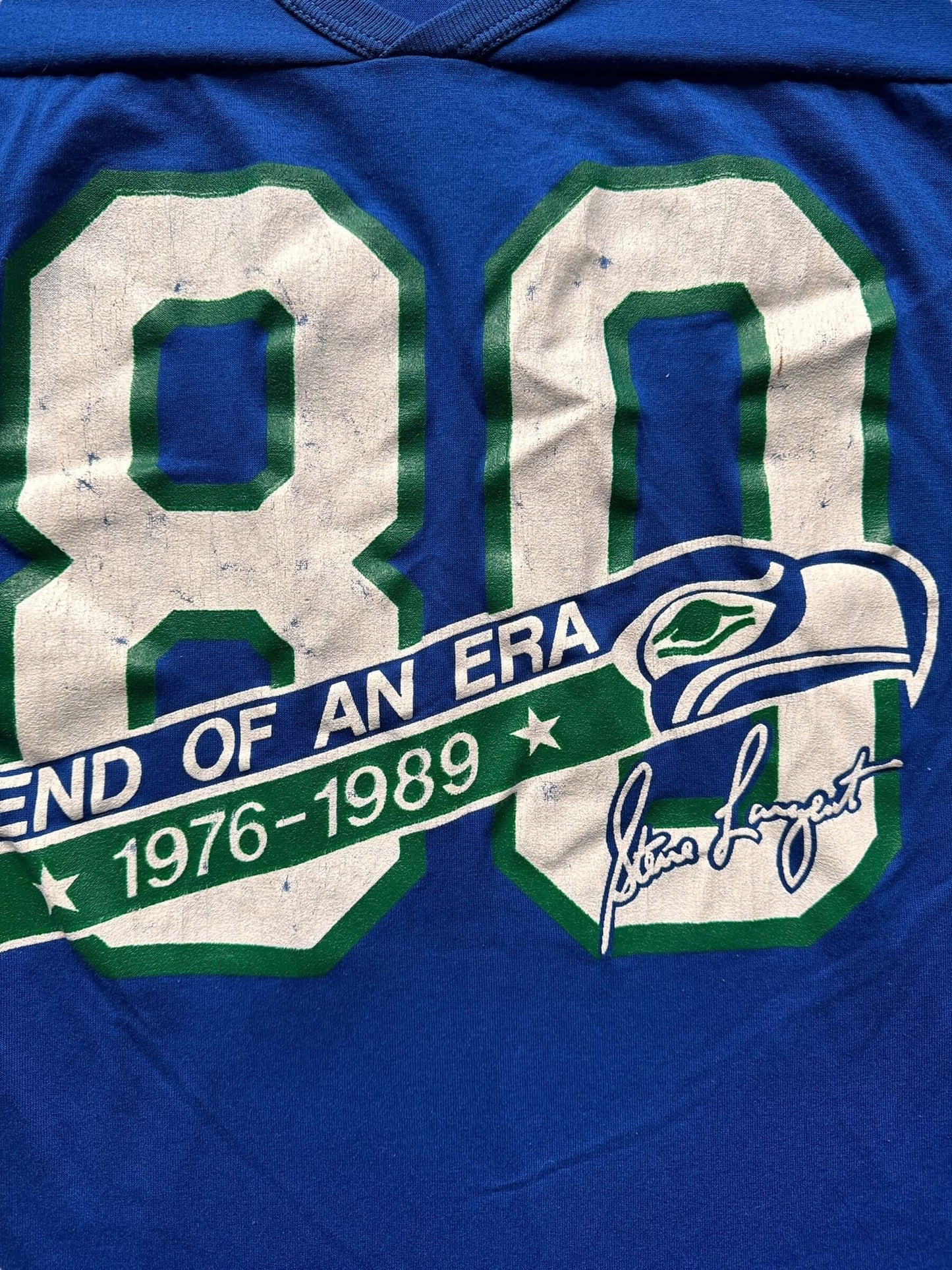 Front Graphic of Vintage Steve Largent Retirement Jersey SZ L