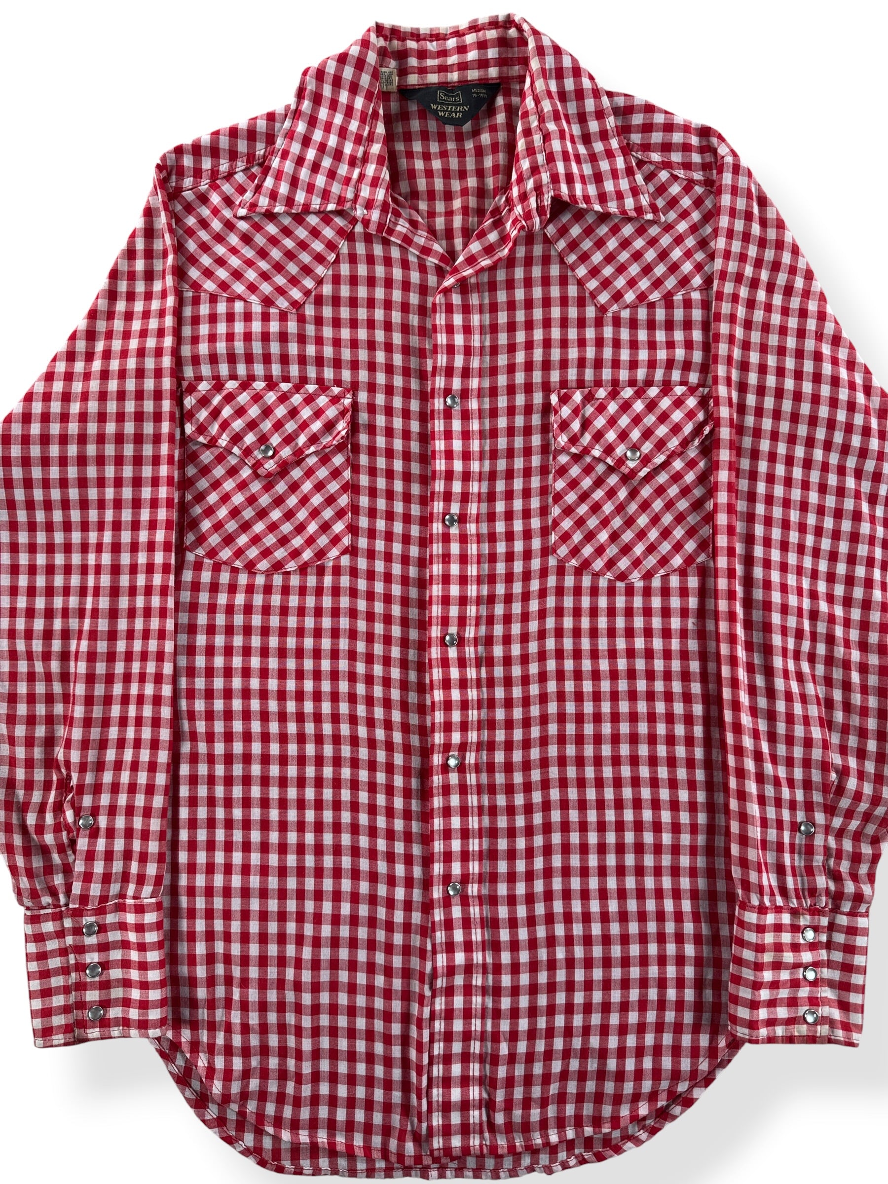 Front Close Up of Vintage Sears Gingham Pearlsnap SZ M