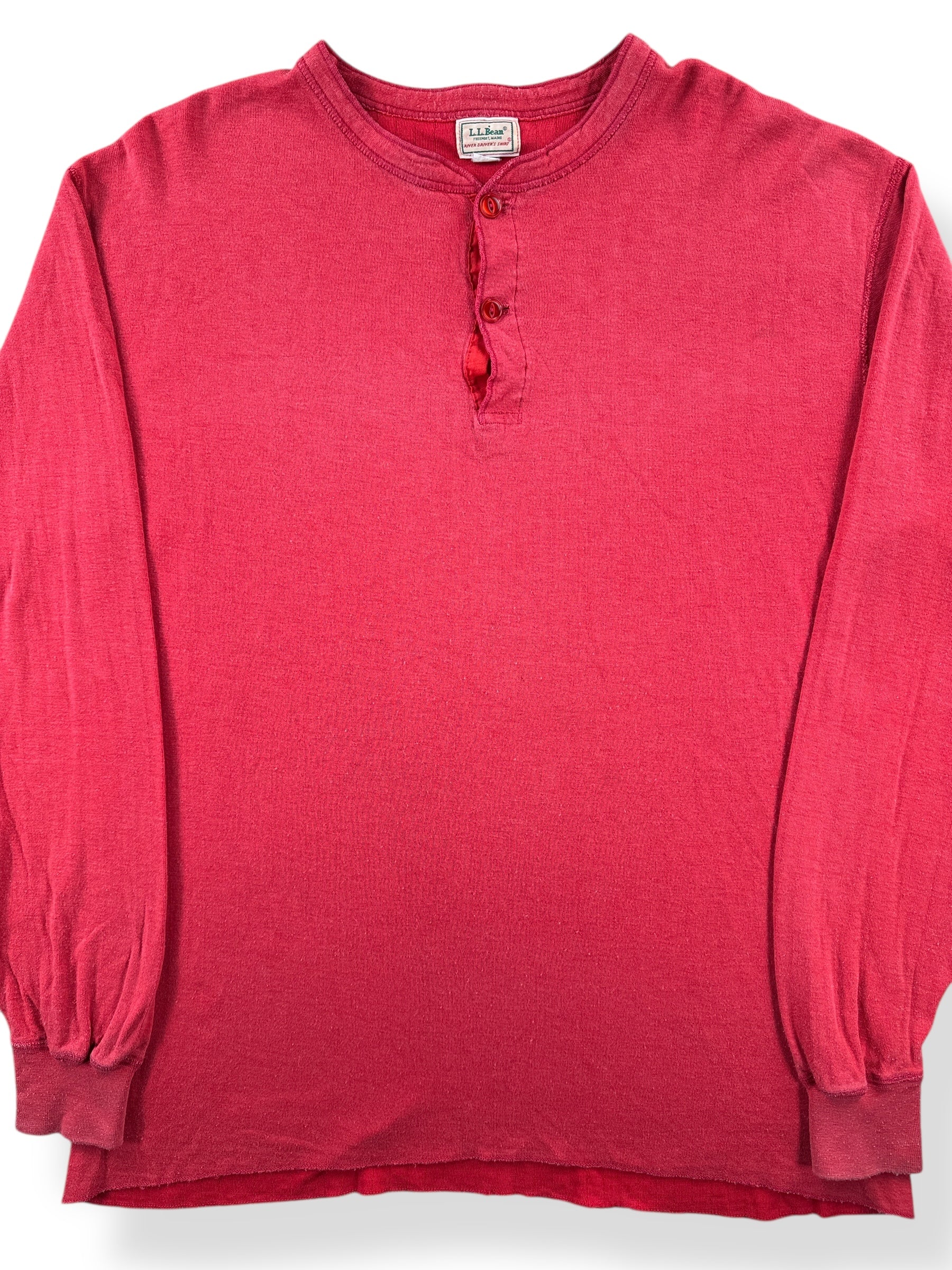 Front Close Up of Vintage L.L. Bean River Driver's Henley Shirt SZ L