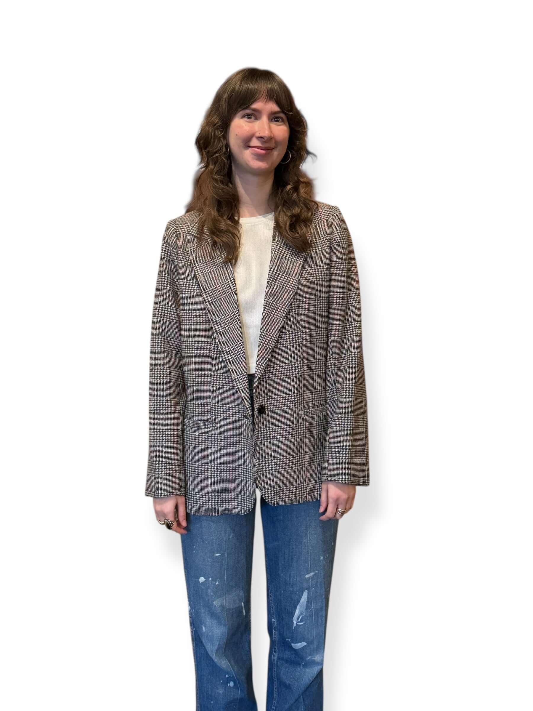 Front of Vintage 70s Preppy Plaid Wool Blazer SZ 12