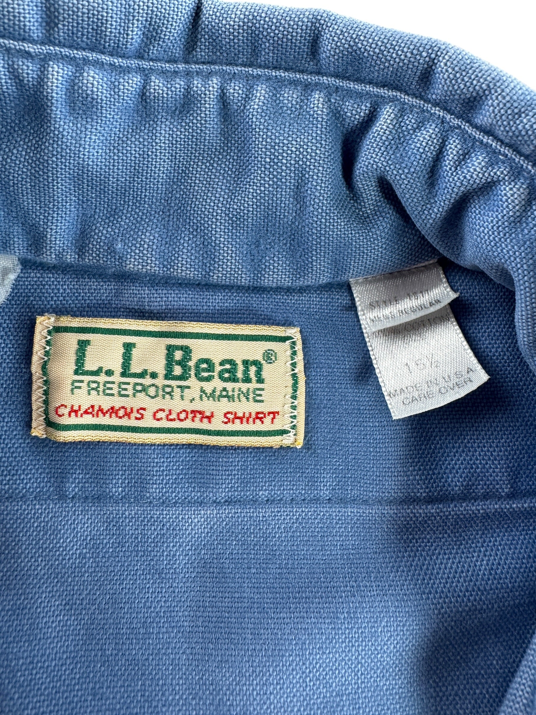Tag on Vintage LL Bean Chamois Painters Shirt SZ 15 1/2 (Fits M)