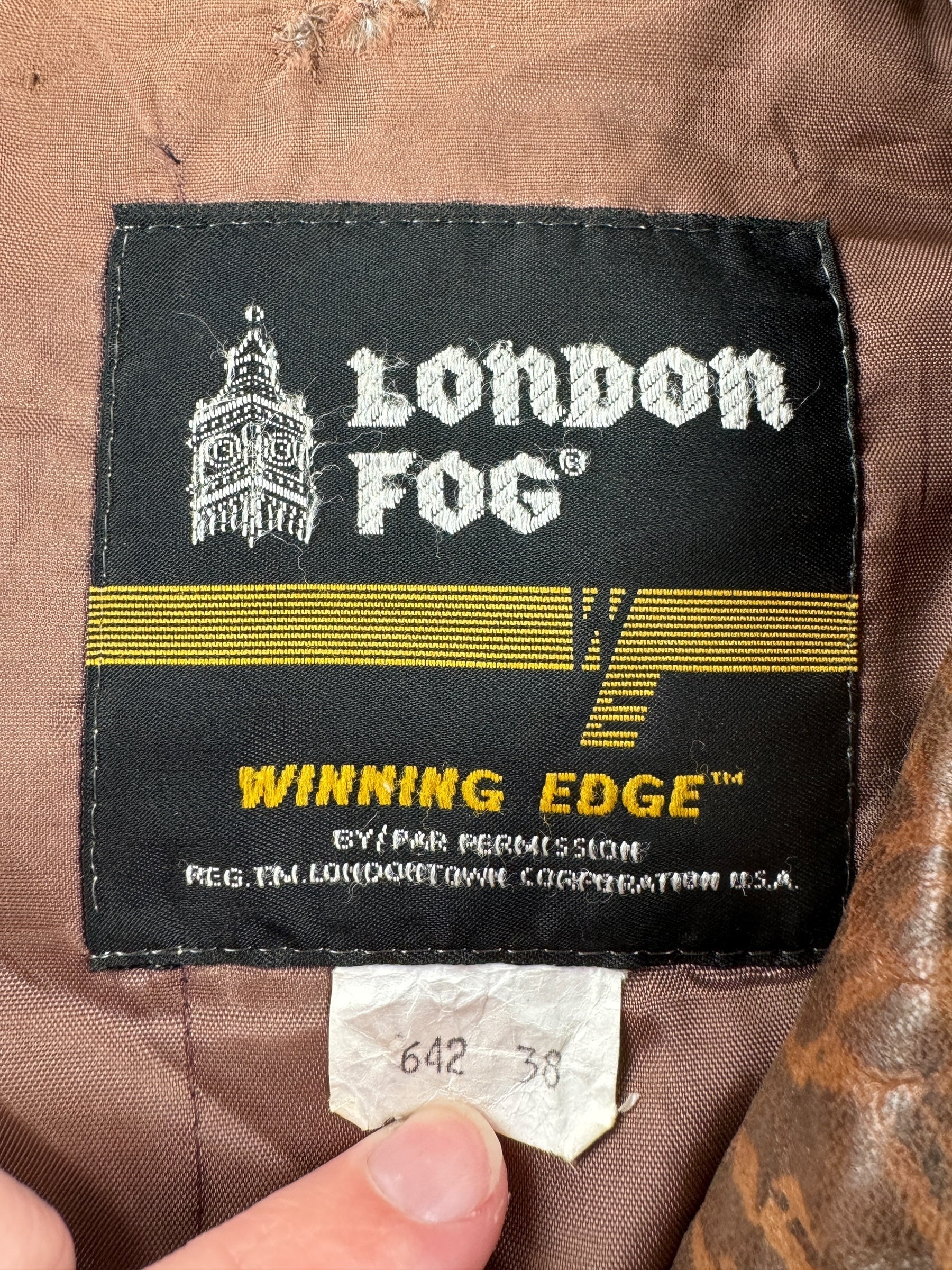Tag on Vintage London Fog Elephant Patterned Leather Bomber Jacket SZ M