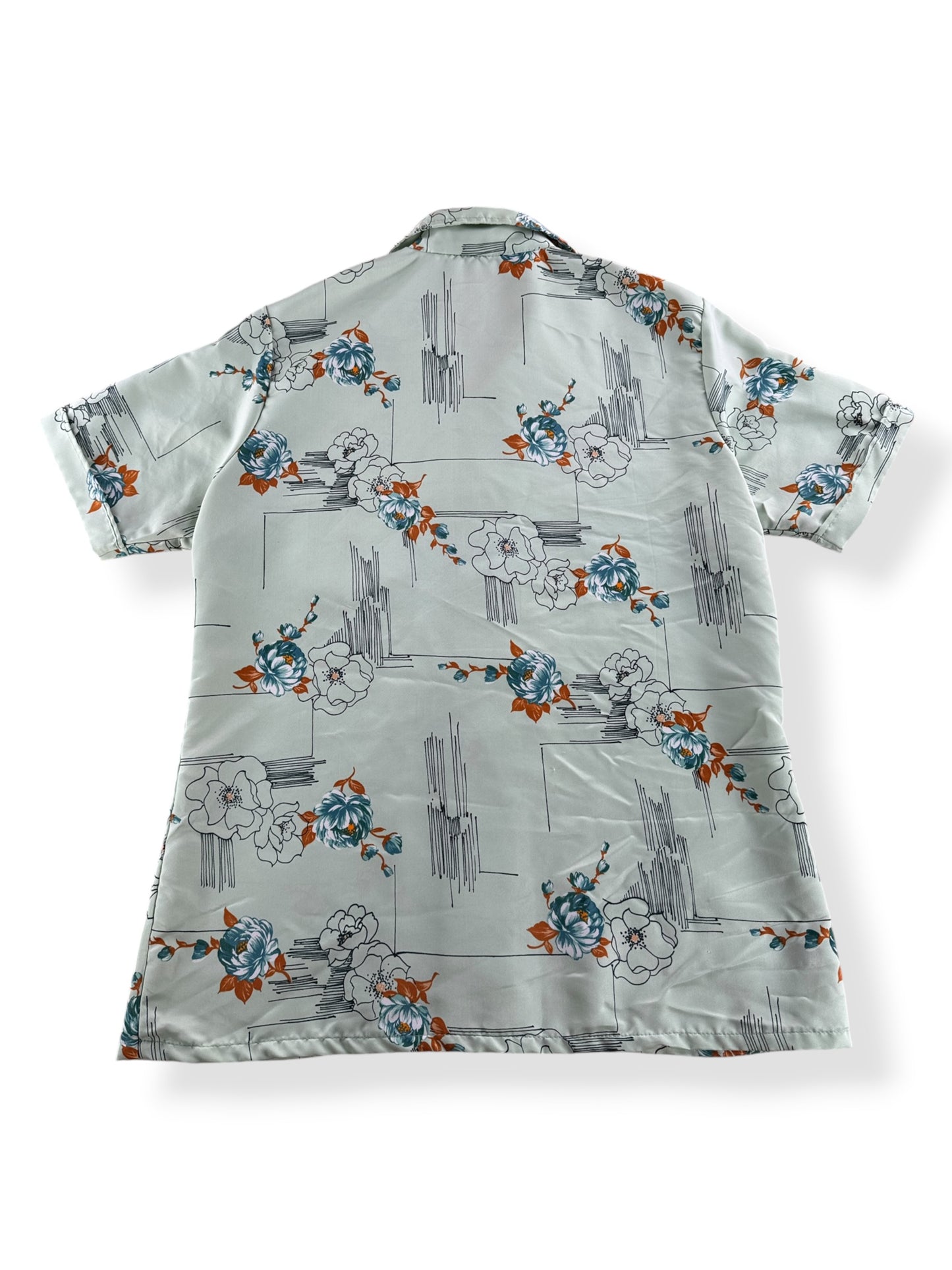 Back of Vintage Mr. Jan Floral Patterned Polyester Shirt SZ L