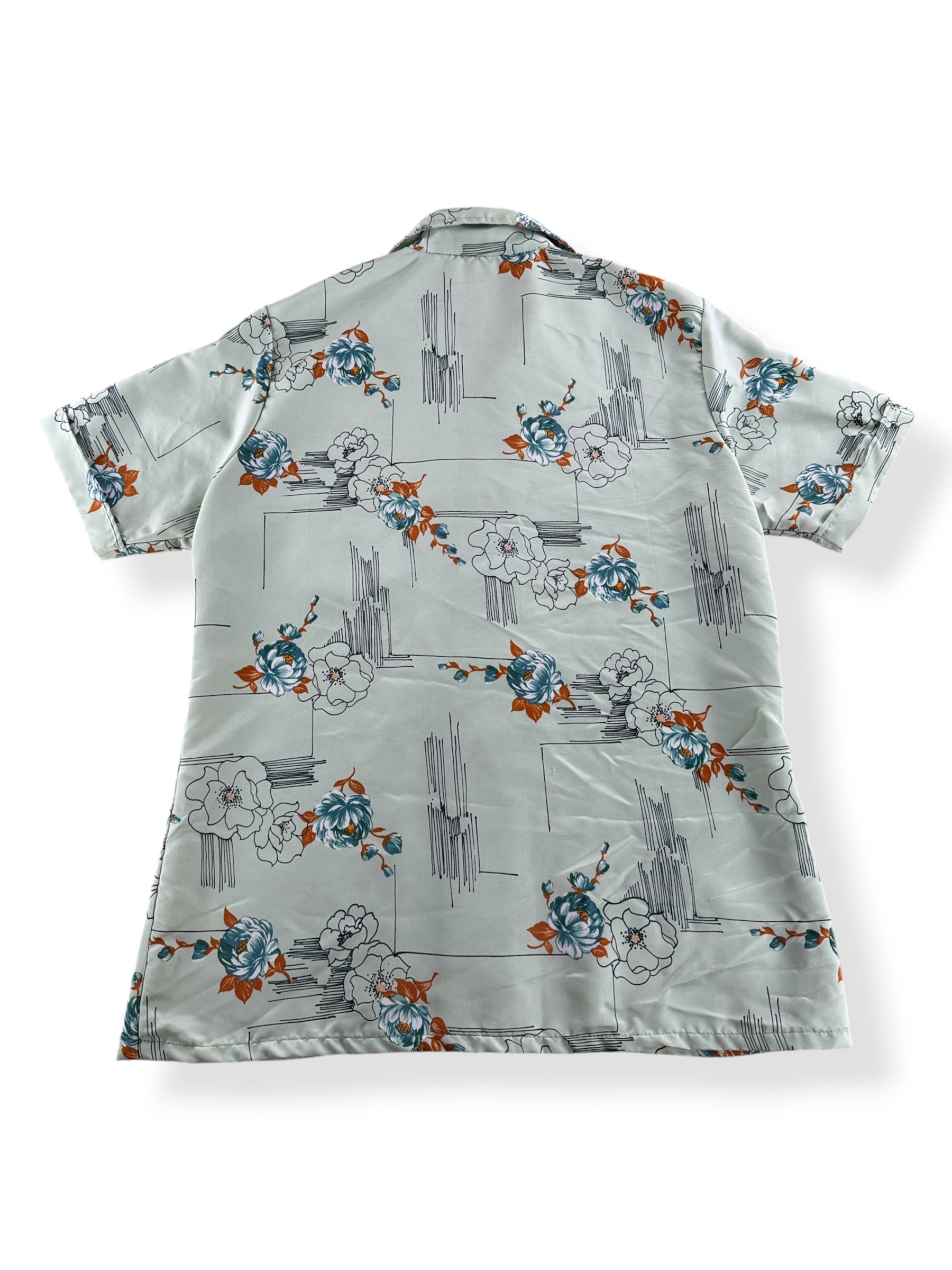 Back of Vintage Mr. Jan Floral Patterned Polyester Shirt SZ L