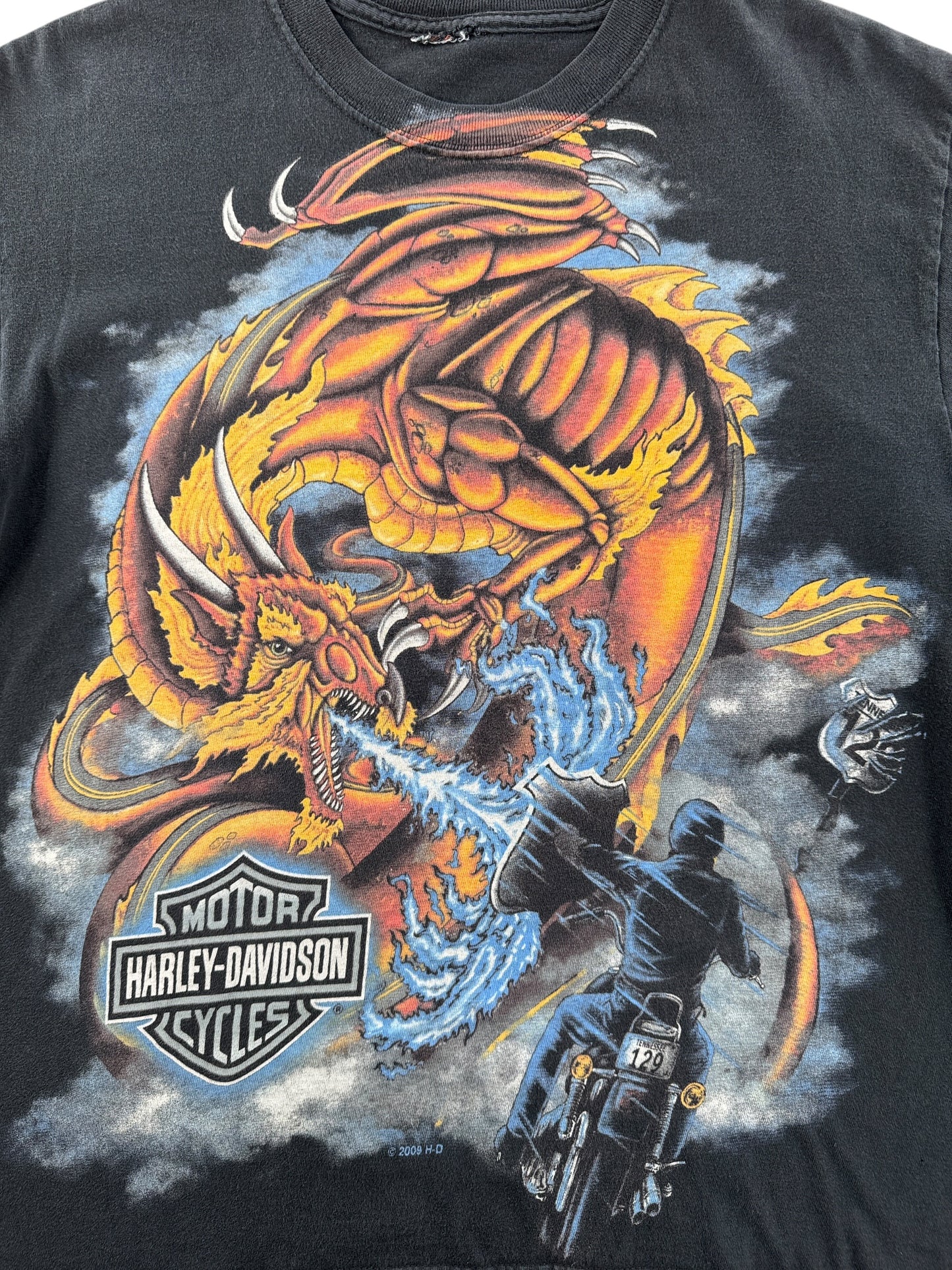 Front graphic on 2009 AOP Dragon Harley Davidson Tee SZ M