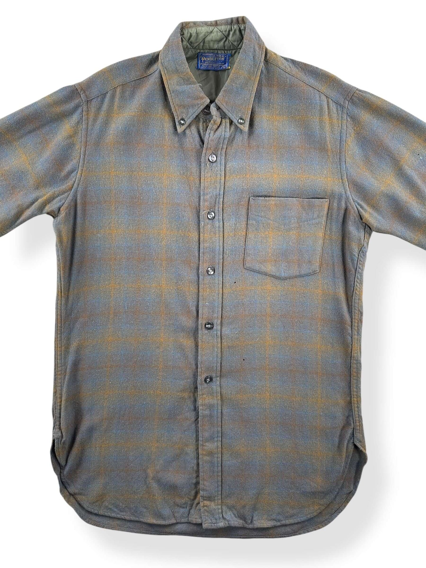 Front Close Up of Vintage 50s/60s Era Pendleton Short Sleeve Shadow Plaid Flannel SZ M