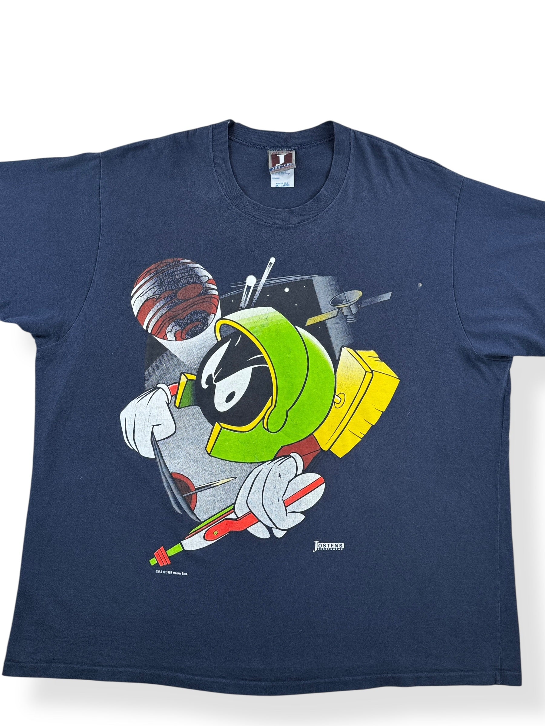Front Close Up of Vintage Marvin The Martians Jostens Tee SZ XXL