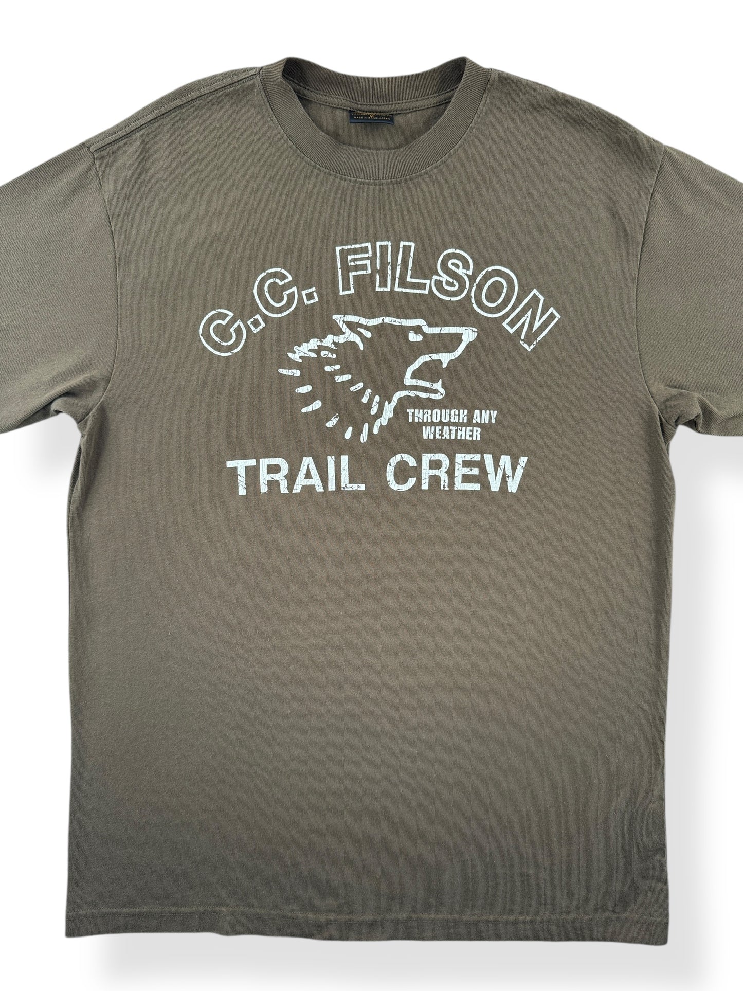 Front Close Up of Filson Frontier Trail Crew Graphic Tee SZ M