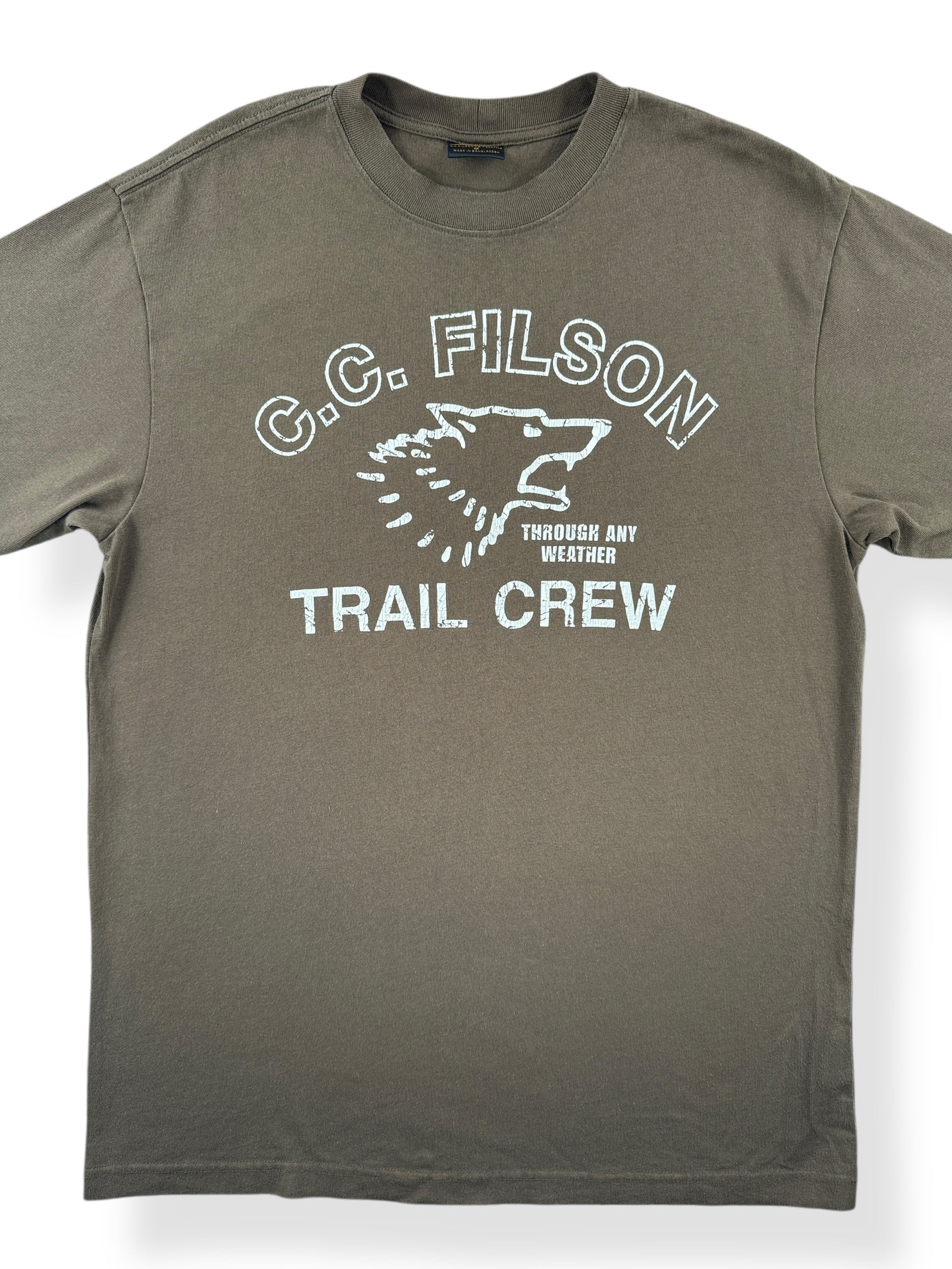 Front Close Up of Filson Frontier Trail Crew Graphic Tee SZ M