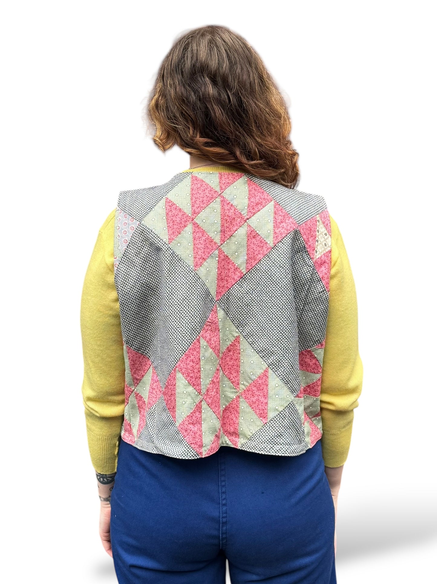 On Body Back of Archive Craft X Barn Owl Vintage Quilt Tie Tank SZ M