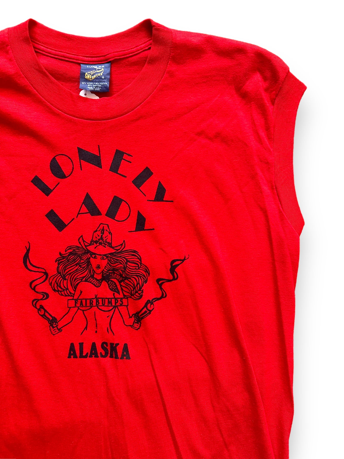 Front Left View on Vintage Lonely Lady Fairbanks Alaska Tee SZ XL |  Vintage Fairbanks Alaska Gentlemans Club Tee | Vintage Clothing Seattle