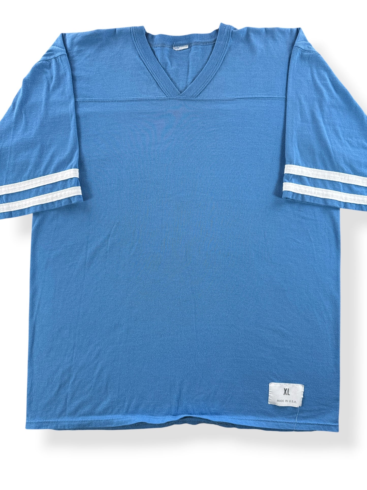 Front Close Up of Vintage Baby Blue Cotton/Poly Jersey SZ XL (Fits L)