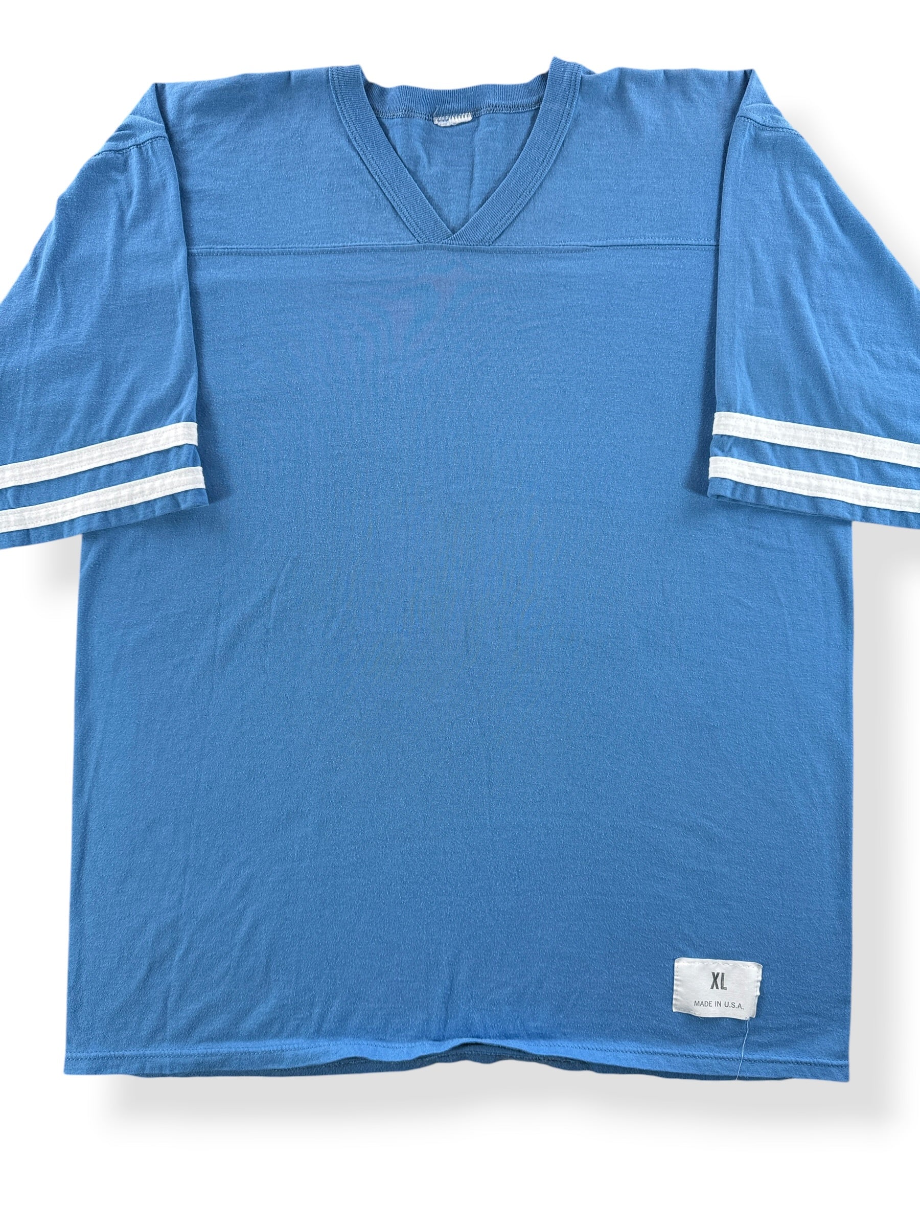 Front Close Up of Vintage Baby Blue Cotton/Poly Jersey SZ XL (Fits L)