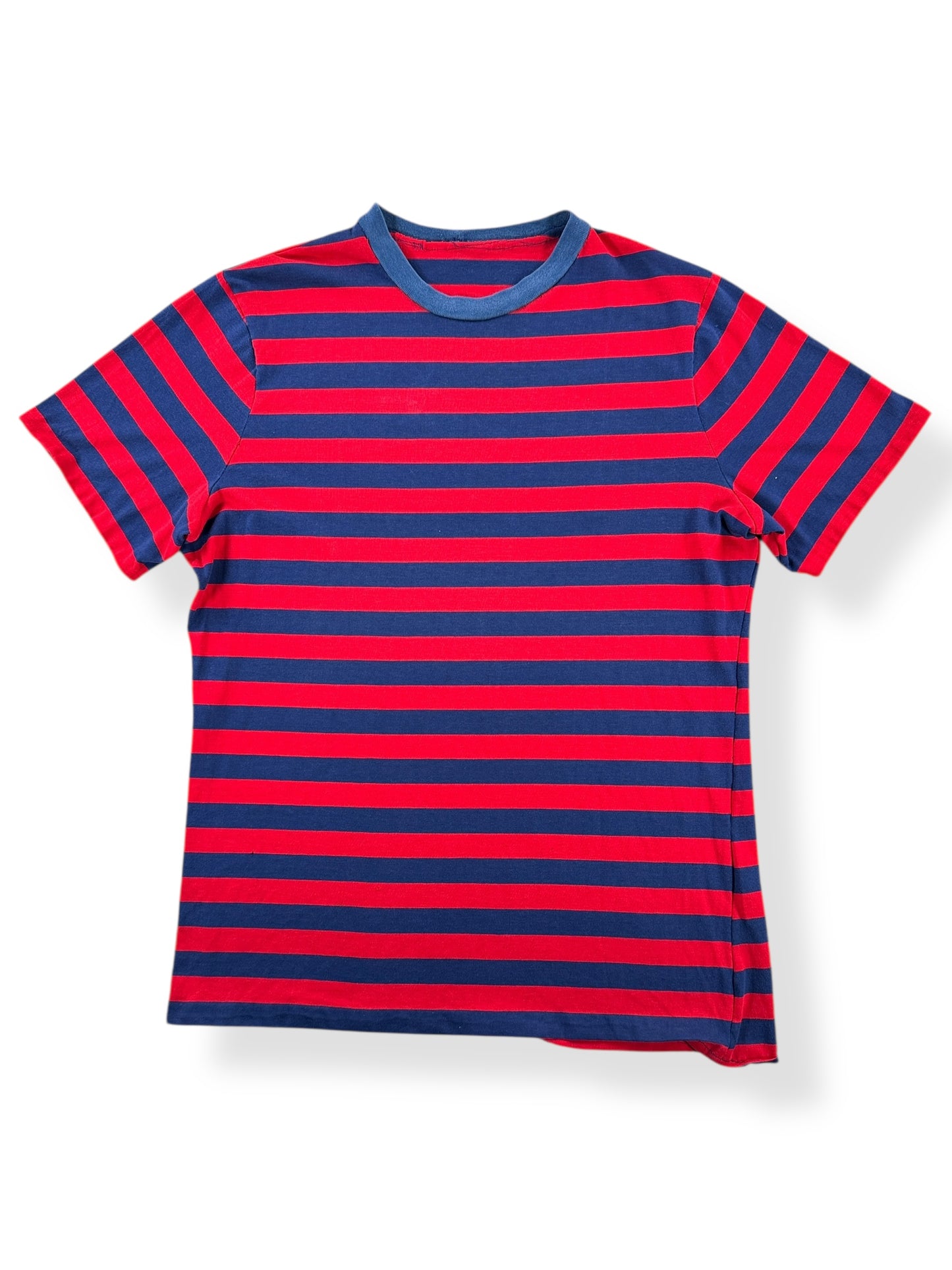 Front of Vintage 60s Era Blue and Red Striped Tee SZ L