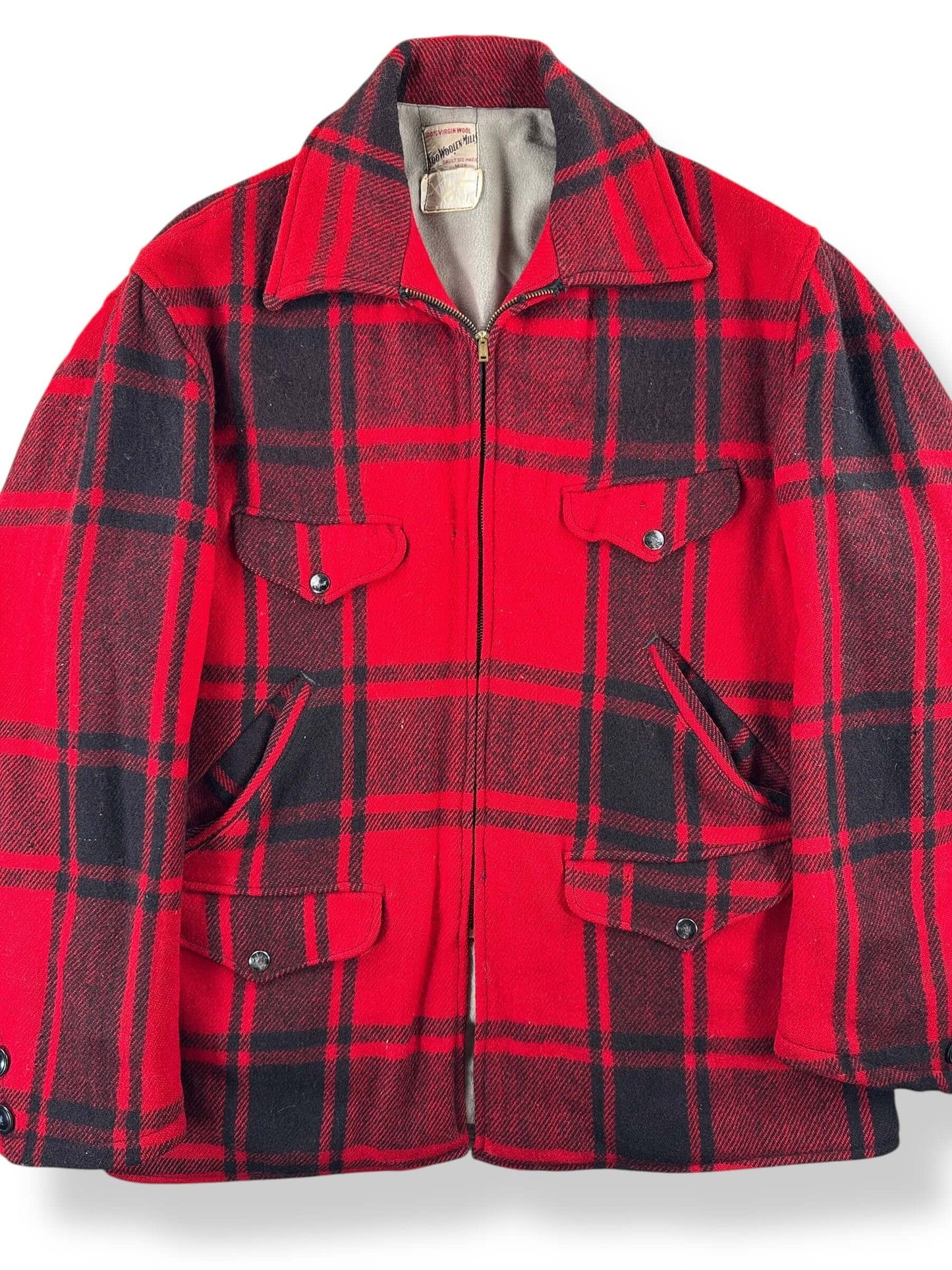 Front Close Up of Vintage Soo Woolen Mills Wool Cruiser Jacket SZ XL