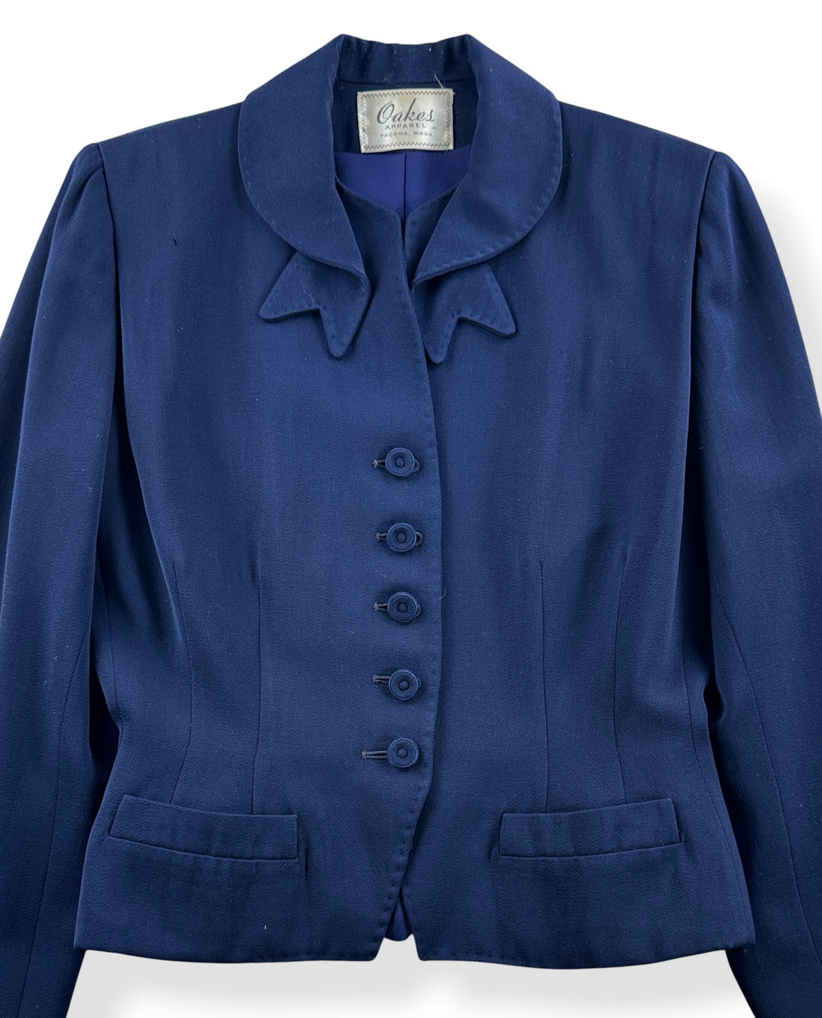 Close-up of Vintage 40s Navy Wool Blazer SZ S - AS IS