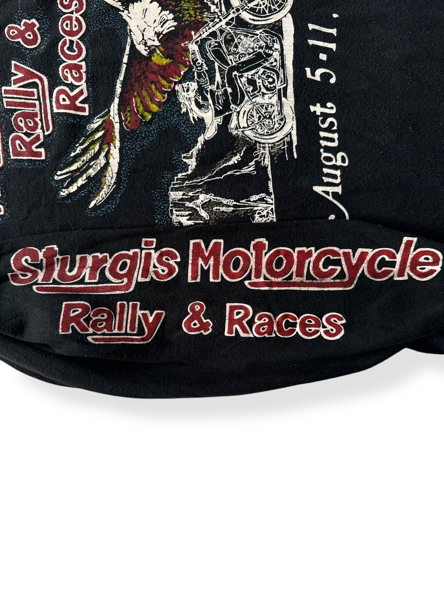 Sleeve Graphic of Vintage Long Sleeve 1985 Sturgis Motorcycle Rally Tee SZ M